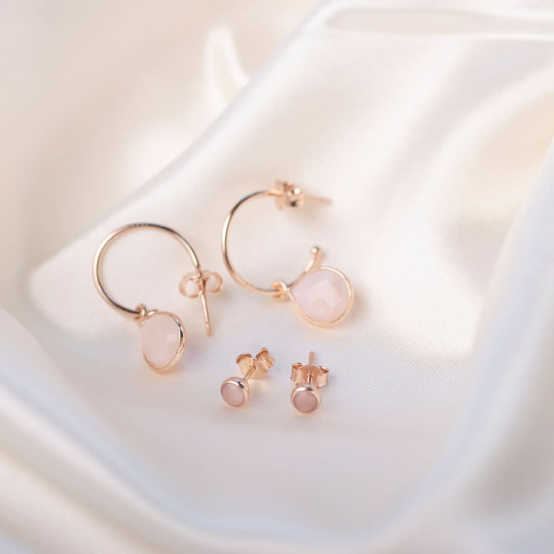 Pink Opal Mini Stud Earrings in Rose Gold - October Birthstone Jewelry for Women | Perfect Gift for Birthday, Anniversary & Everyday Wear