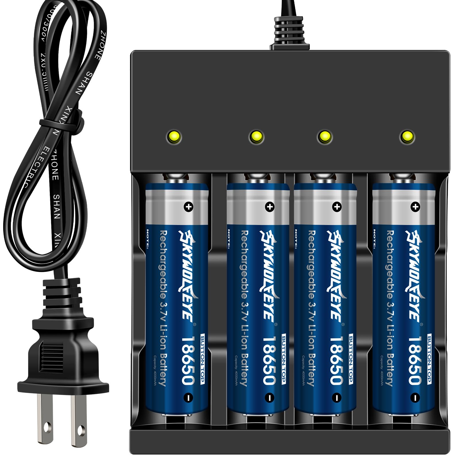 Tokeyla 4 Bay Smart Universal 18650 Battery Charger with 4 Rechargeable Li-ion Batteries - Fast Charging for 3.7V Flashlights, Headlamps, Vape Mods & Electronic Devices - Perfect for Camping, Hiking & Emergency Power Backup