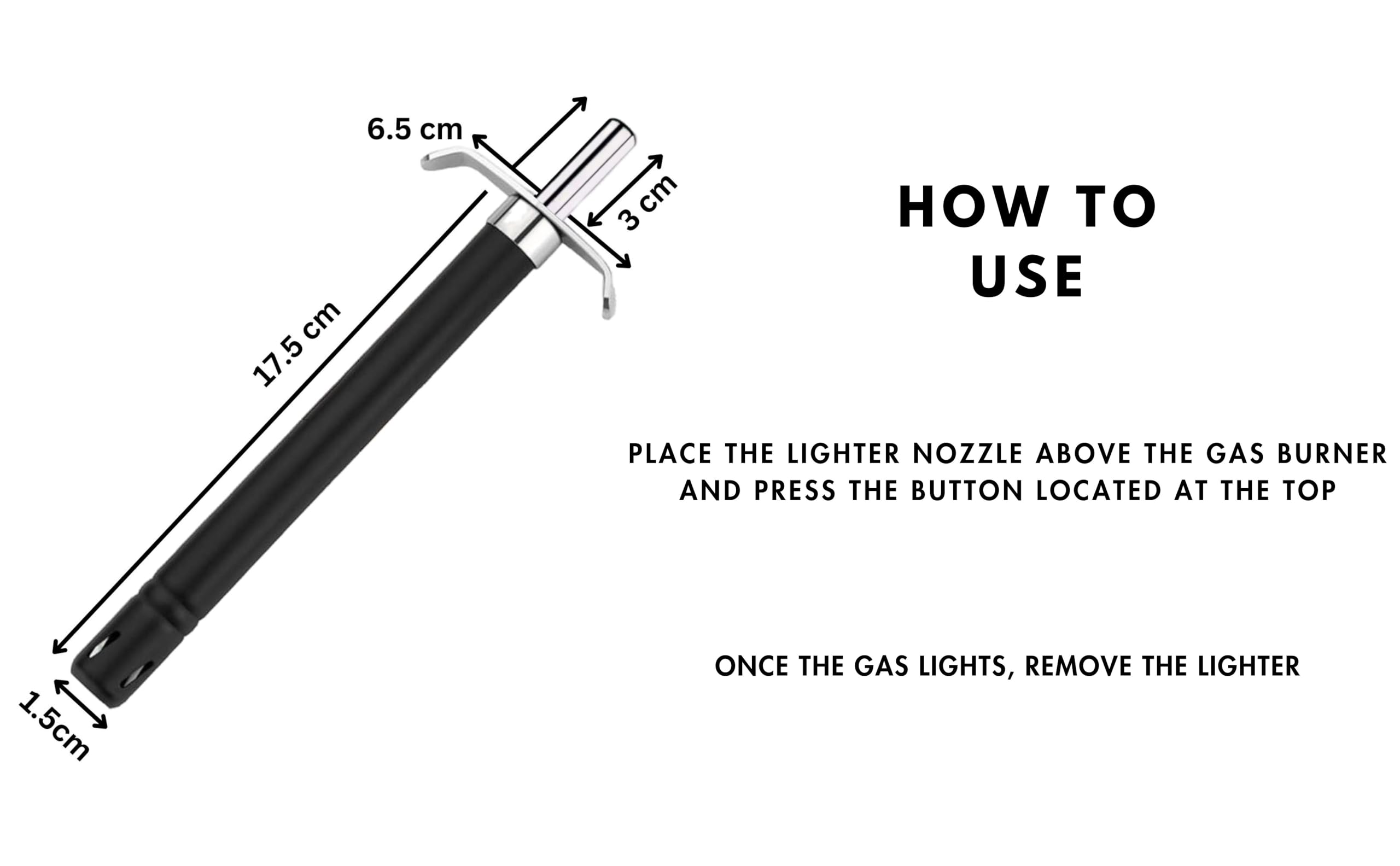 Premium Stainless Steel Gas Lighter for Kitchen - Long Reach Ergonomic Handle, Safe Ignition for Gas Stoves, Perfect for Home Cooking & Restaurant Use (Silver/Black) - Ideal for Grilling, Camping & Outdoor Activities