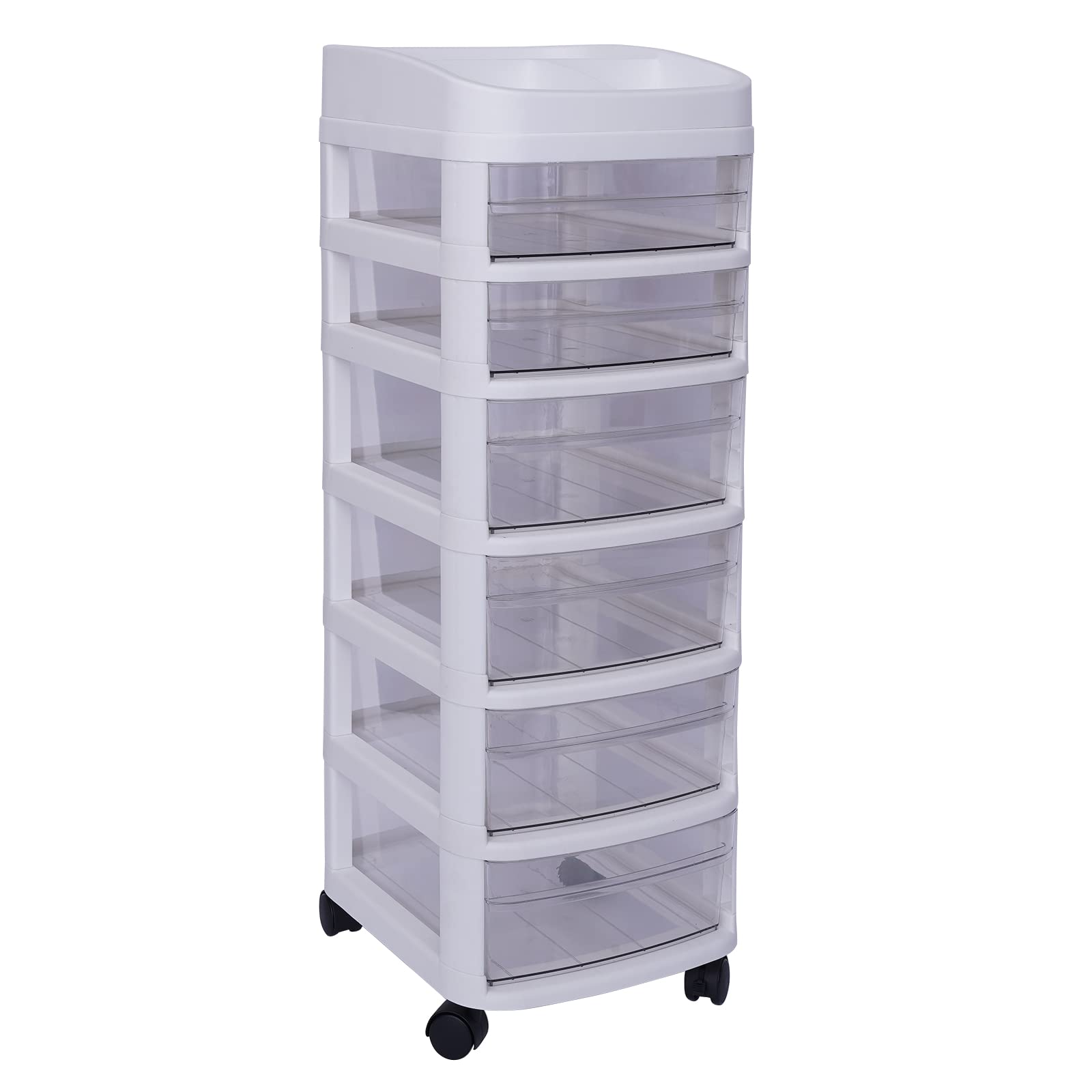 6-Drawer Rolling Storage Cart with Clear Bins - White Craft Organizer Tower 34.2