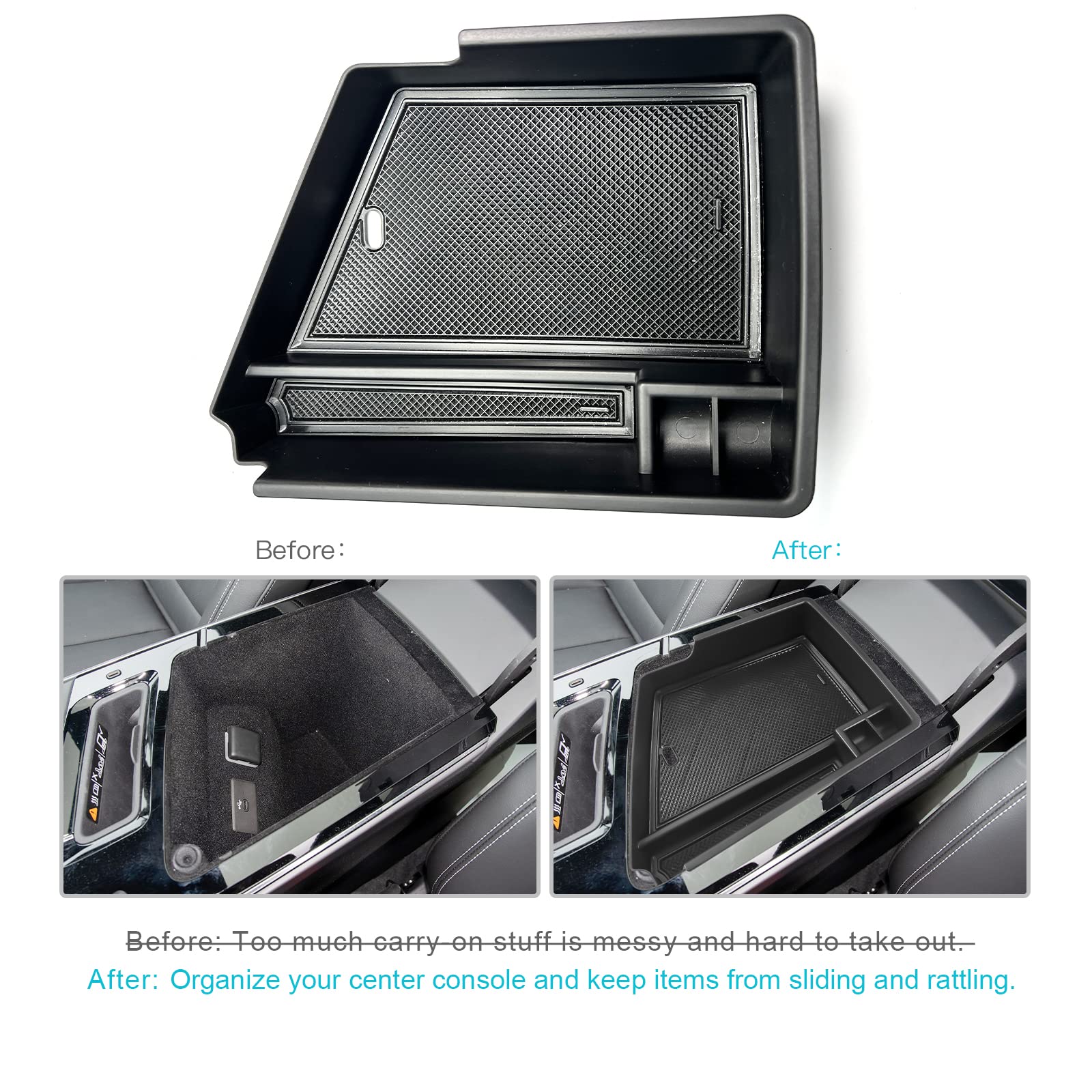 2023-2025 Cadillac Lyriq Center Console Organizer Tray - Premium Armrest Storage Box with Coin Holder | Perfect for Road Trips & Daily Commute | Black Lyriq Accessories