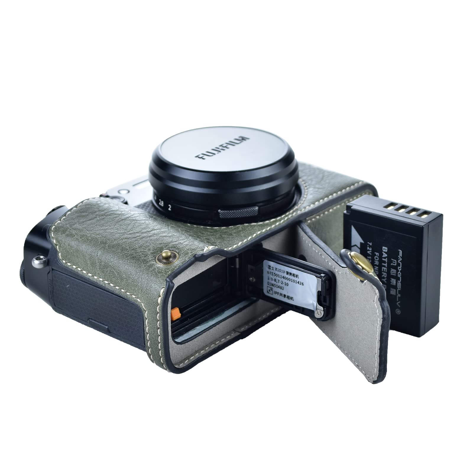 Rieibi X100V Camera Case - Vintage Leather Protective Cover for Fujifilm X100V Digital Camera with Strap & Grip - Green - Perfect for Travel, Street Photography & Everyday Use