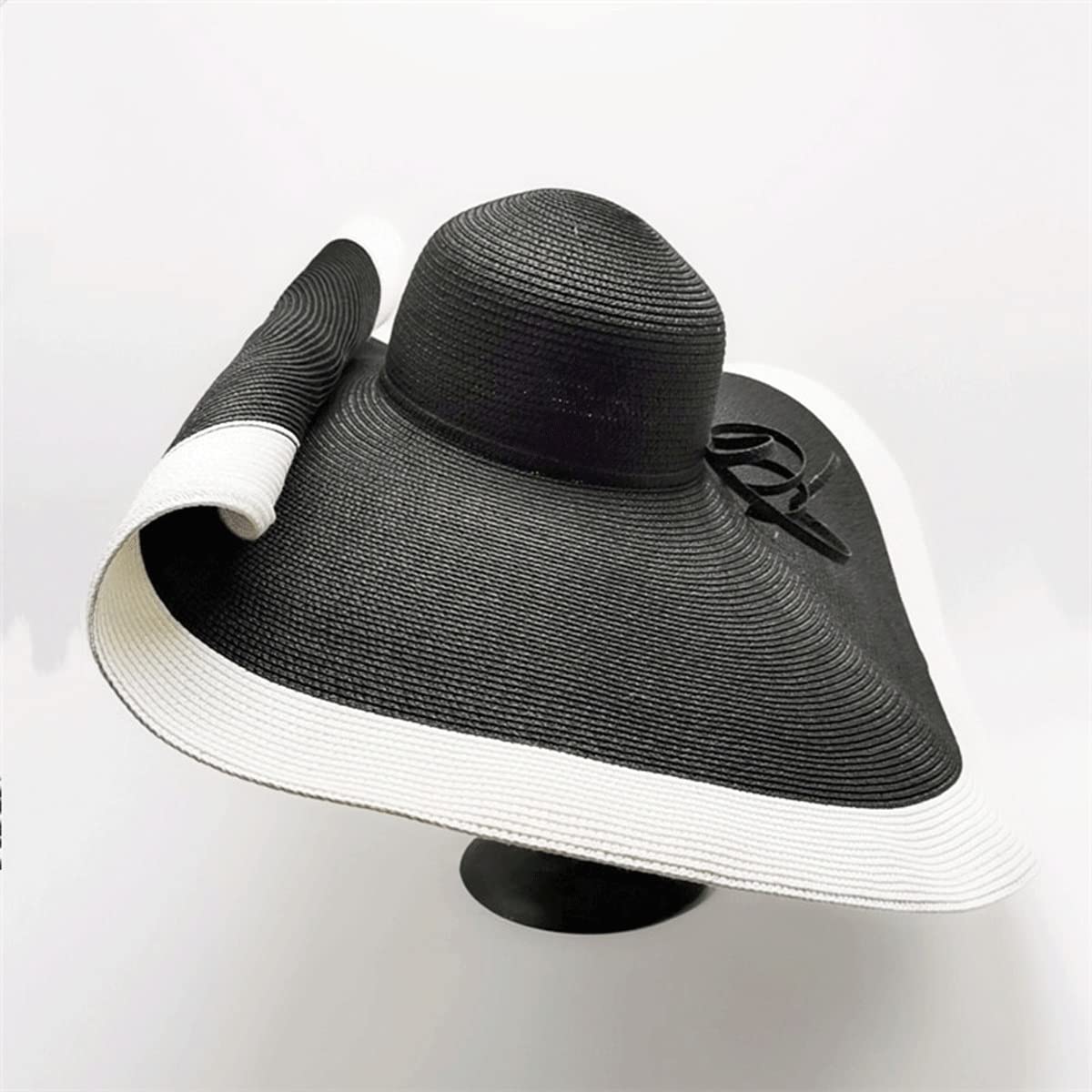 Stylish Oversized Wide Brim Straw Sun Hat for Women - Handmade Rollable Floppy Beach Hat (Black, 57x26x70cm) - Perfect for Summer Vacations, Pool Parties & Outdoor Adventures