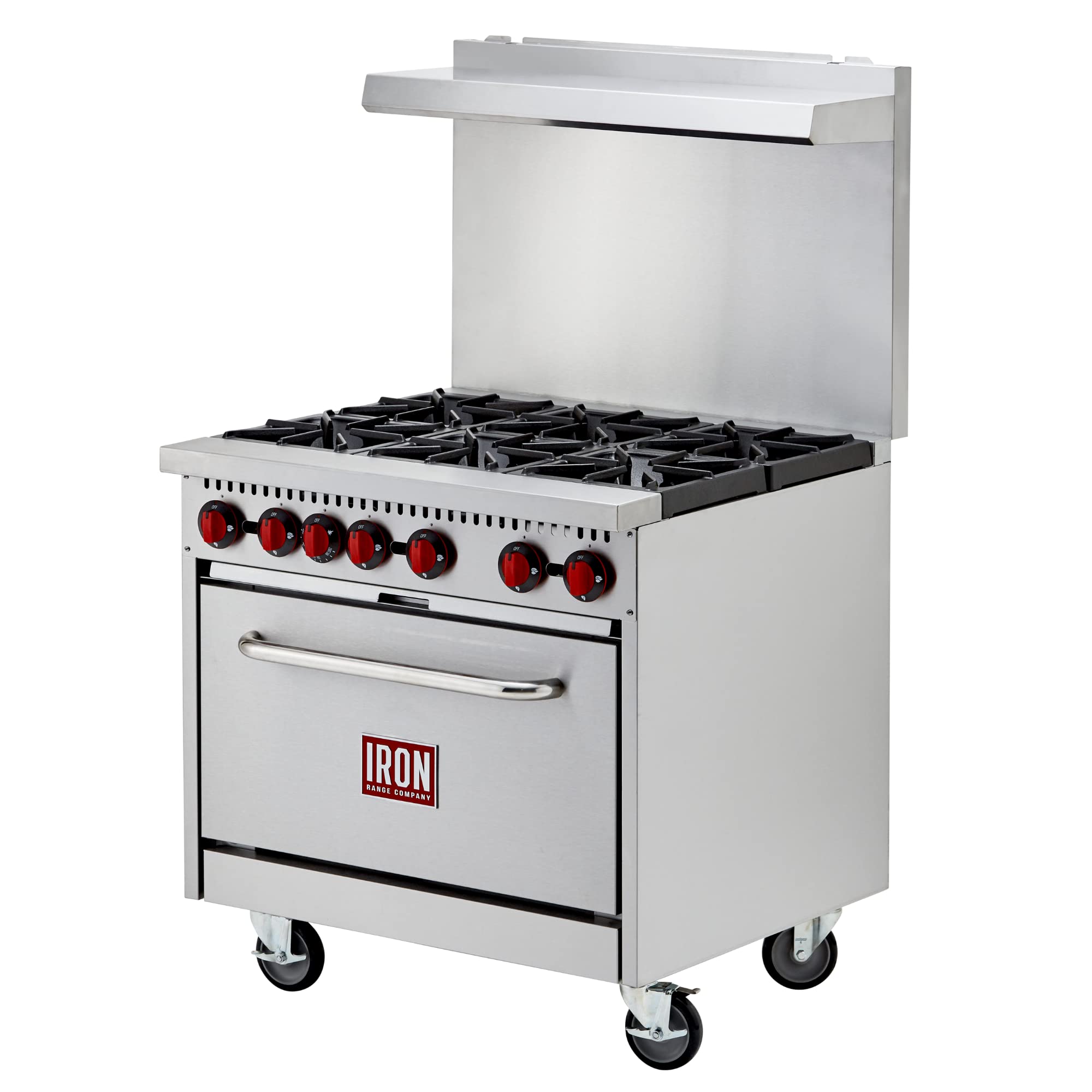 IR-6B 36-Inch Six Burner Commercial Gas Range with Oven - 210,000 BTU Stainless Steel Restaurant Stove - ETL Certified for Professional Kitchens & Catering Businesses