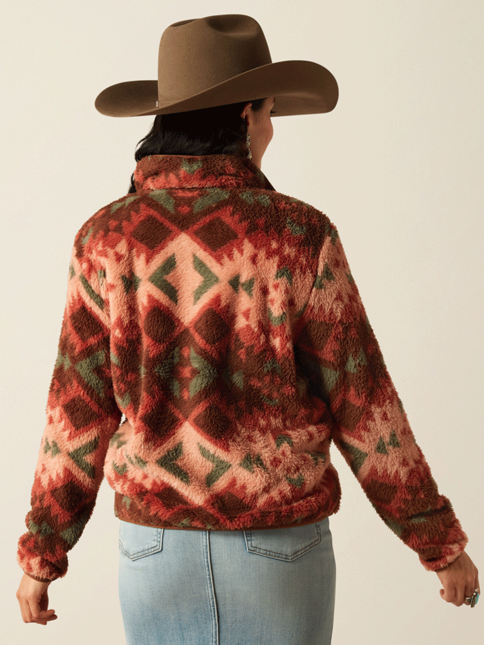 Ariat Women's Berber Snap Front Sweatshirt - Plainsview Print in Rust | Cozy Pullover for Casual Wear, Outdoor Activities & Western Fashion