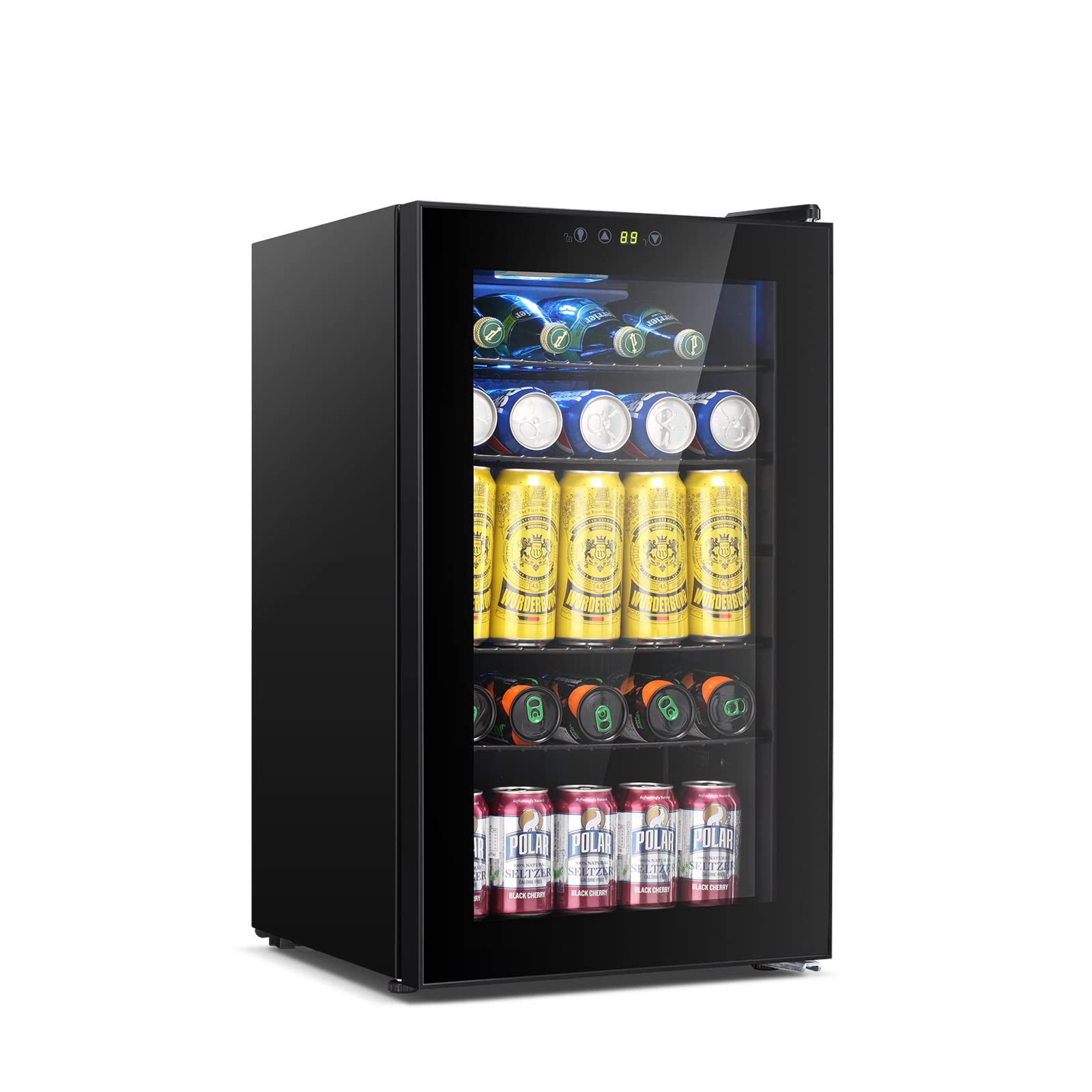 R.W.FLAME 24 Bottle Beverage Refrigerator - 2.3 Cu.Ft Mini Fridge with Glass Door, Freestanding Wine Cooler, Digital Temperature Control, Fast Cooling & Low Noise, Black - Perfect for Home Bar, Office, Dorm Room, or Kitchen