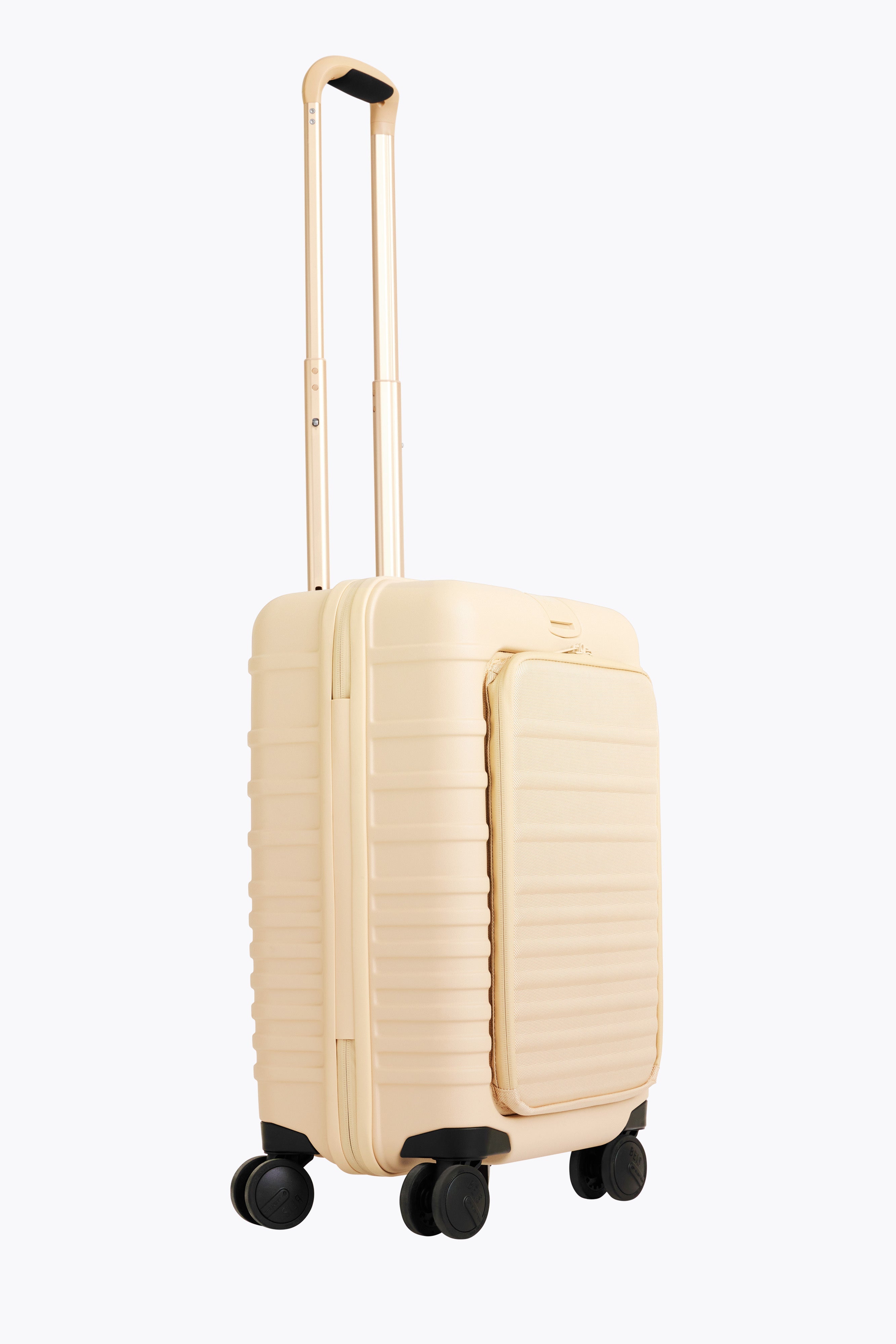 Beige Front Pocket Carry On Roller Luggage - Lightweight Expandable Suitcase for Air Travel with USB Charging Port | Perfect for Business Trips & Weekend Getaways