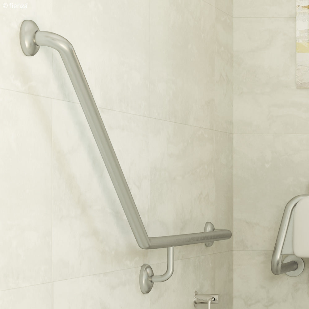 Fienza Care GRAB9070R 40° Ambulant Stainless Steel Grab Rail - 900x700mm Right Hand for Bathroom Safety & Accessibility - Ideal for Showers, Toilets & Elderly Support