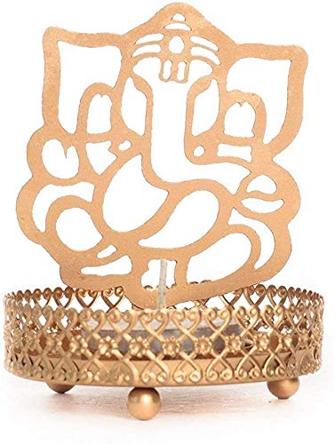 Handmade Ganesh Tea Light Candle Holder - Religious Statue for Diwali Decor, Home & Office Puja - Includes Free Tealight Candle (1 Piece) - Perfect for Meditation, Festivals & Spiritual Gifts