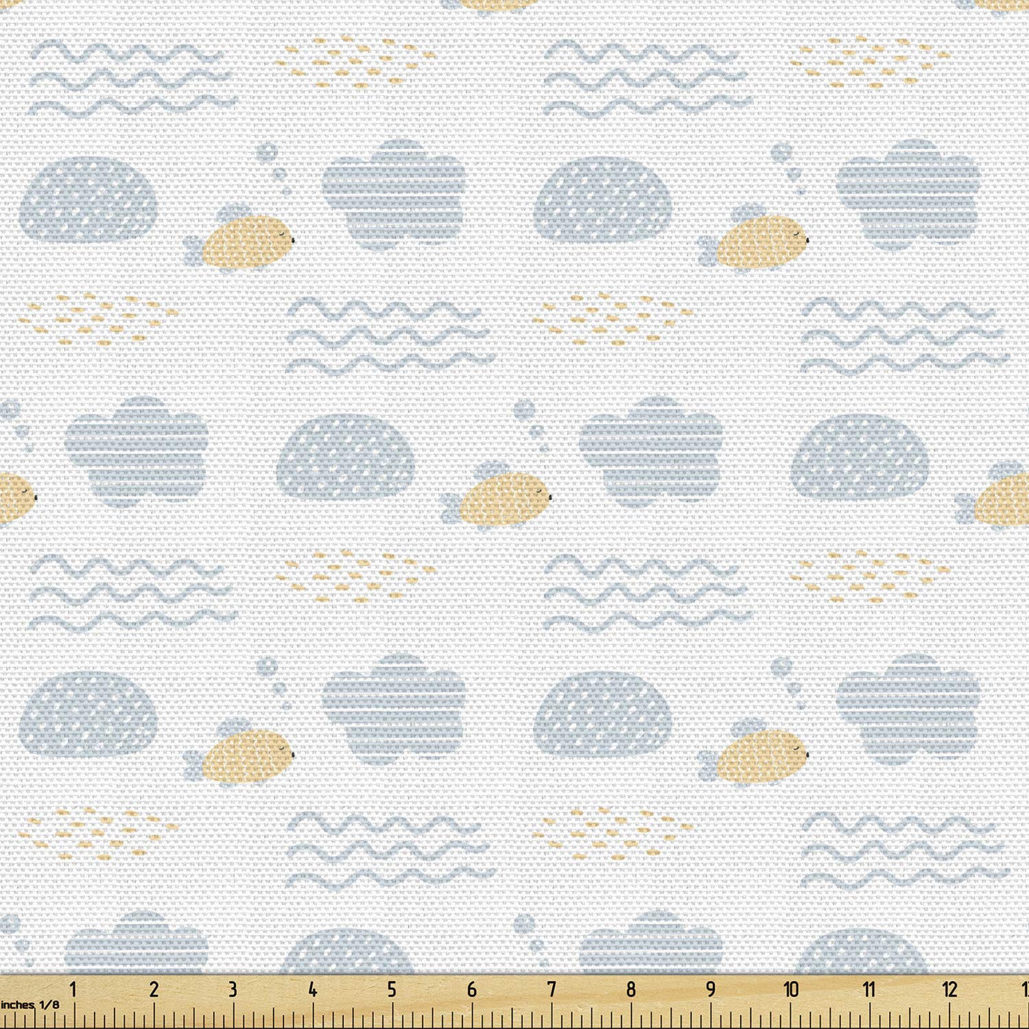 Ambesonne Underwater Fabric by The Yard - Scandinavian Style Fish Motif with Waves & Bubbles Pattern - Decorative Upholstery & Home Accent Fabric (10 Yards, White Pale Blue Peach) - Perfect for Curtains, Pillows & Coastal Decor