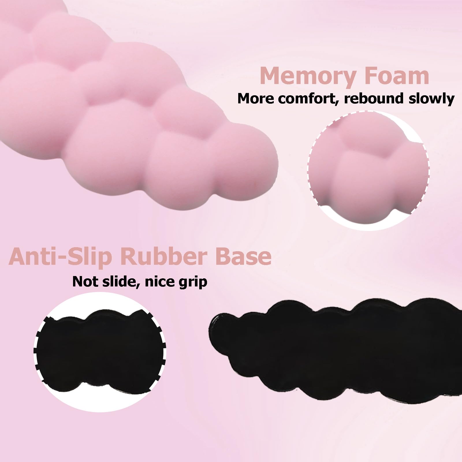 Ergonomic Keyboard Wrist Rest - PU Leather Memory Foam Cloud Pad for Pain Relief, Gaming, Office, Typing, Laptop & Computer Use, Pastel Pink for Comfort & Style