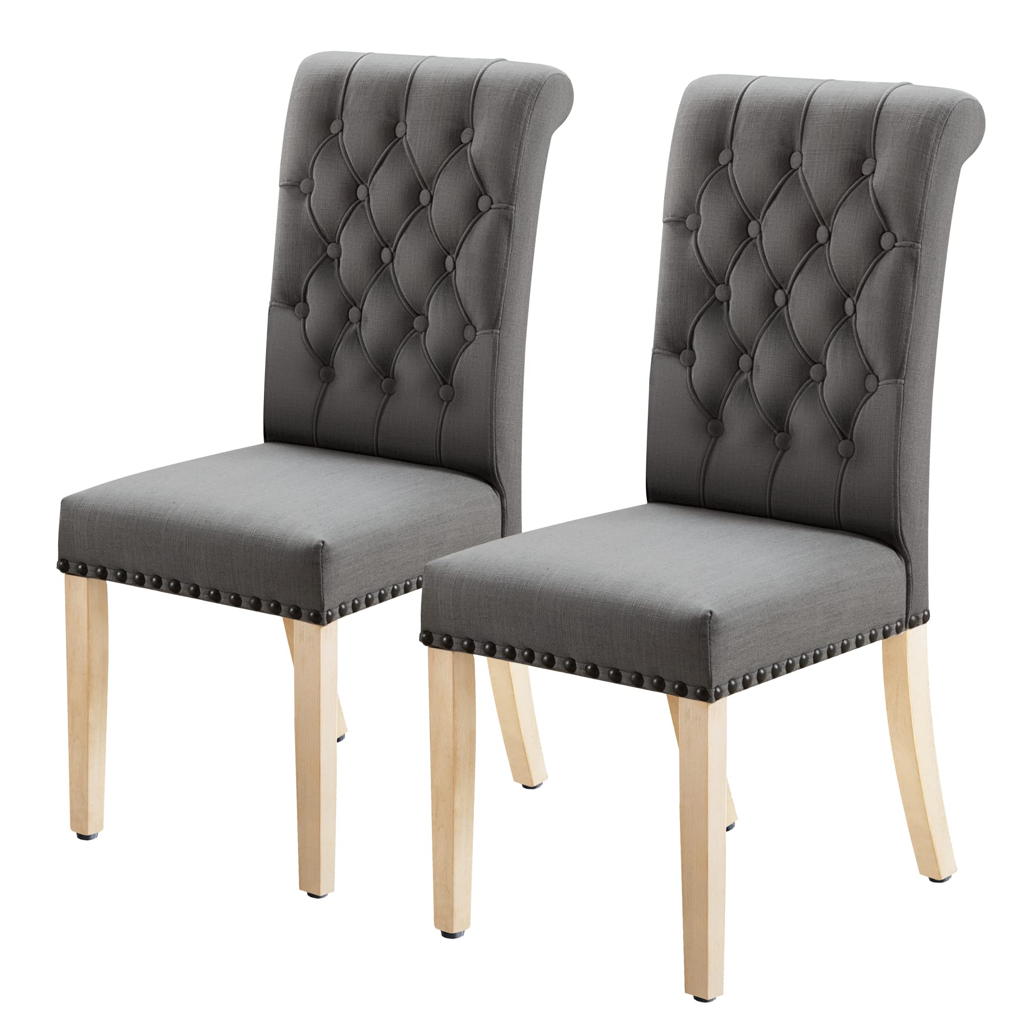adochr Set of 2 Upholstered Dining Chairs - Dark Grey Tufted Parson Chairs for Kitchen, Dining Room & Living Room | Comfortable Fabric Accent Chairs for Home Decor & Entertaining
