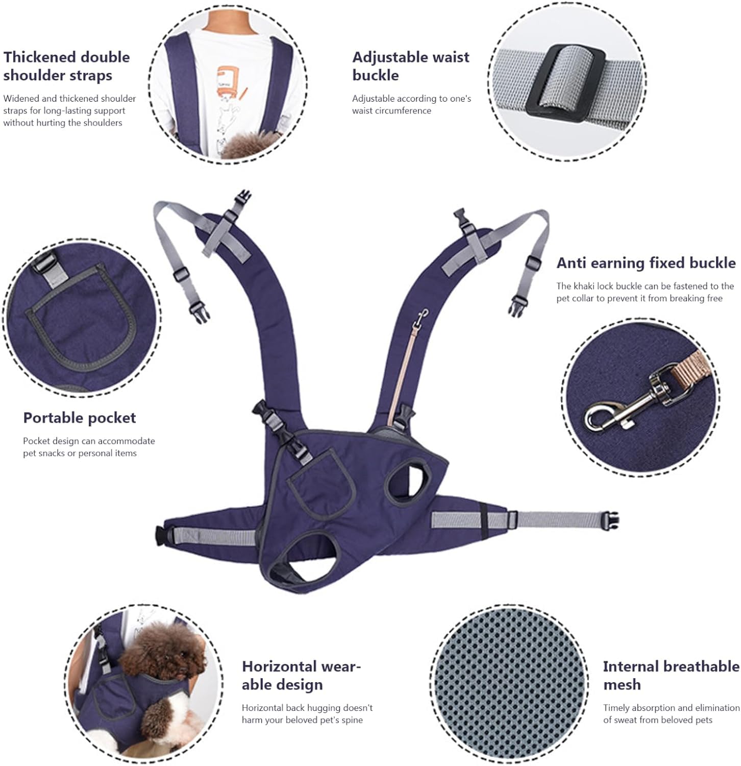 Adjustable Pet Backpack Carrier for Dogs & Cats - Breathable Travel Bag with Storage Pocket & Hook - Ideal for Small & Medium Pets - Perfect for Walking, Biking & Outdoor Adventures