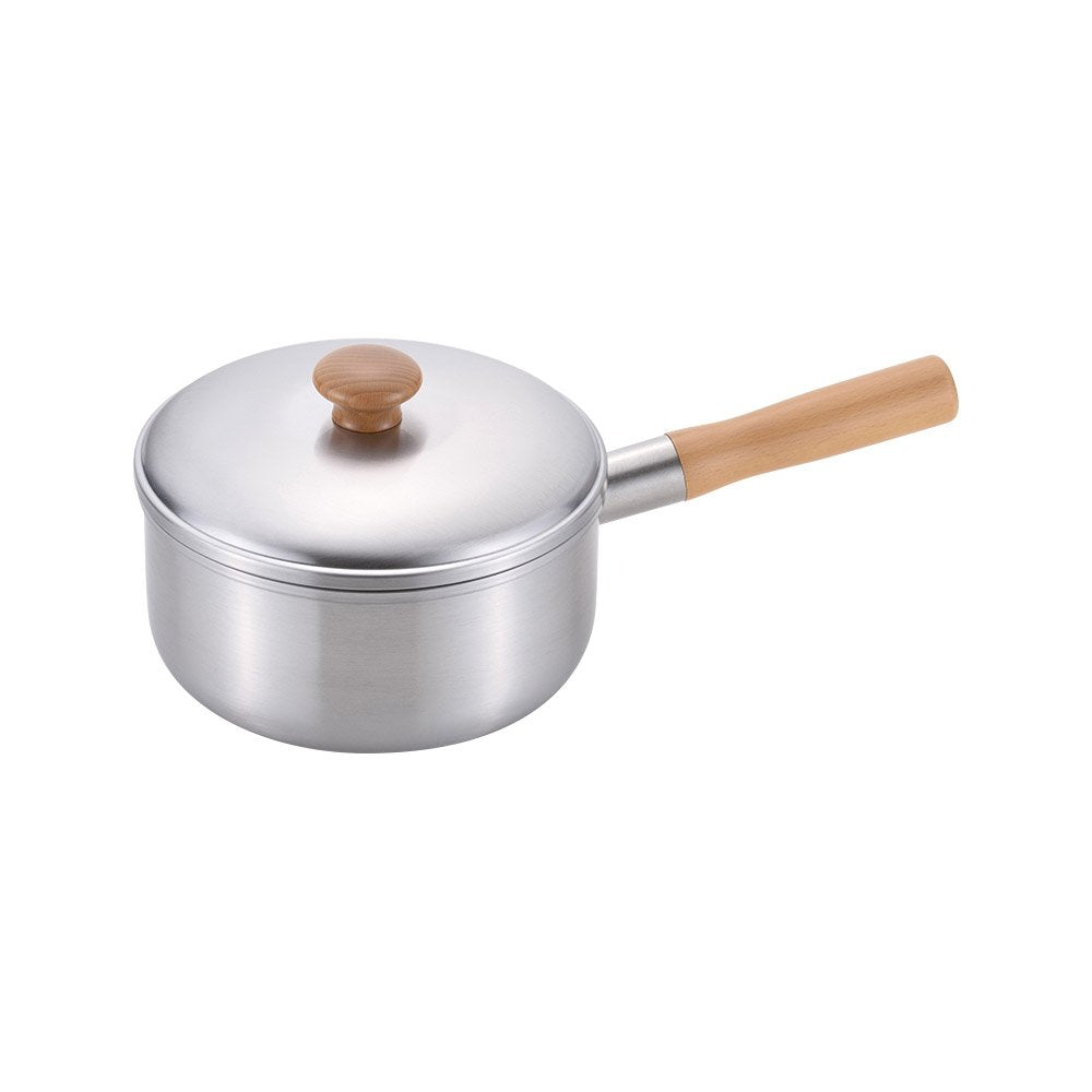 Premium Chitose Wooden Handle Saucepan with Lid - 2.2L Capacity, IH Compatible, Non-Stick Coating - Perfect for Cooking, Boiling & Serving Soups, Stews & Pasta Dishes