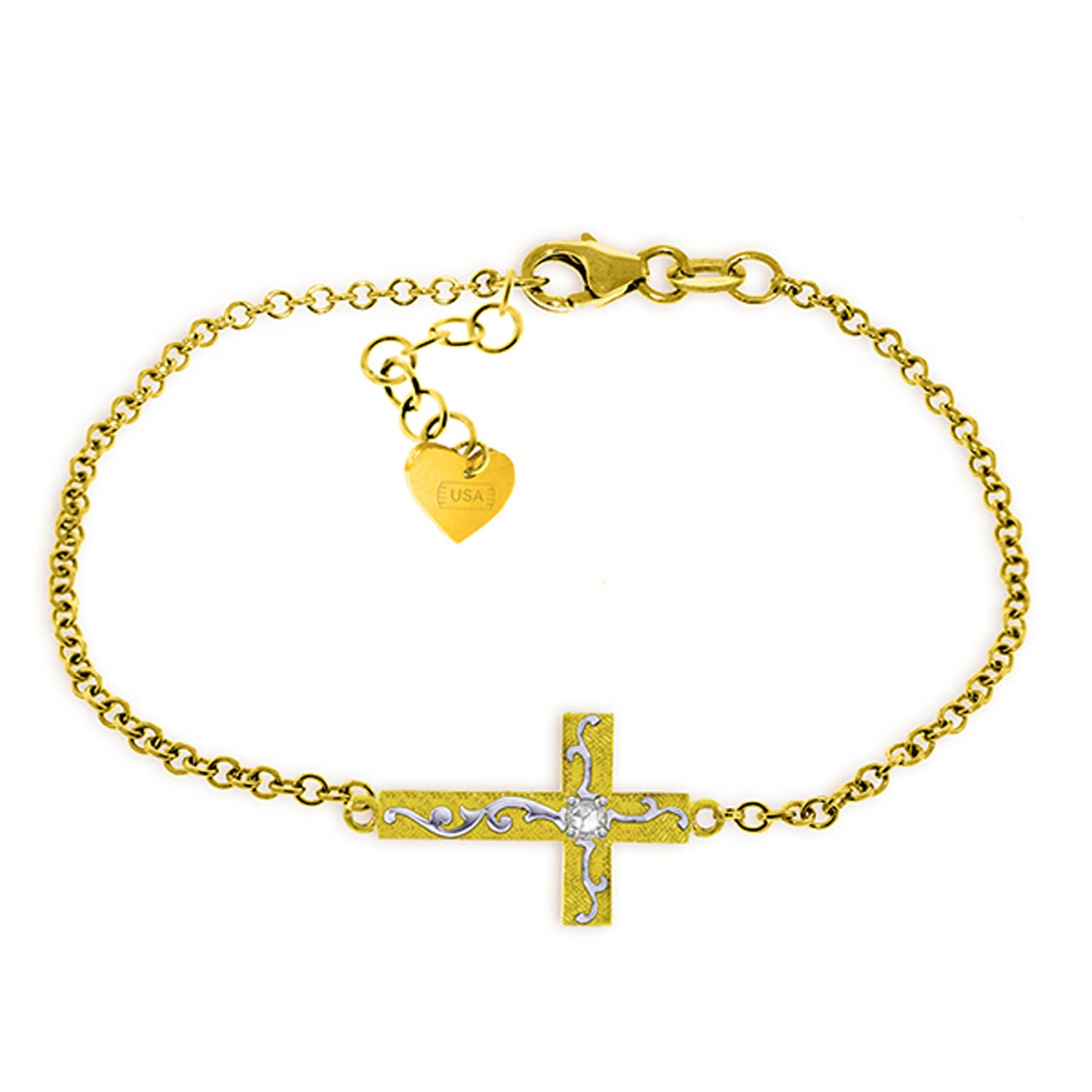 14K Solid Gold Cross Bracelet with 0.05 CTW Natural Diamonds - GG Galaxy Gold Collection | Elegant Religious Jewelry for Women, Perfect for Gifts, Church, Weddings & Everyday Wear