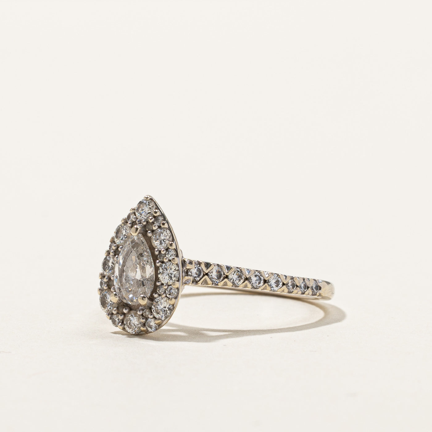 1.09ctw Pear Diamond Halo Engagement Ring in 14K White Gold - Size 7 | Elegant Wedding & Proposal Jewelry for Her
