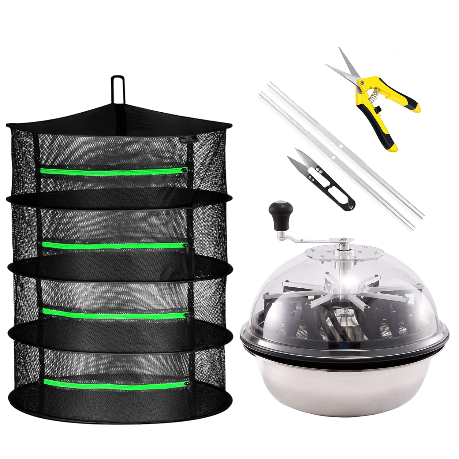iPower 19-Inch Bud Leaf Bowl Trimmer with Upgraded Gears - Twisted Spin Cut for Plants & Flowers, Includes 2ft 4-Layer Hanging Herb Drying Net & 6.5