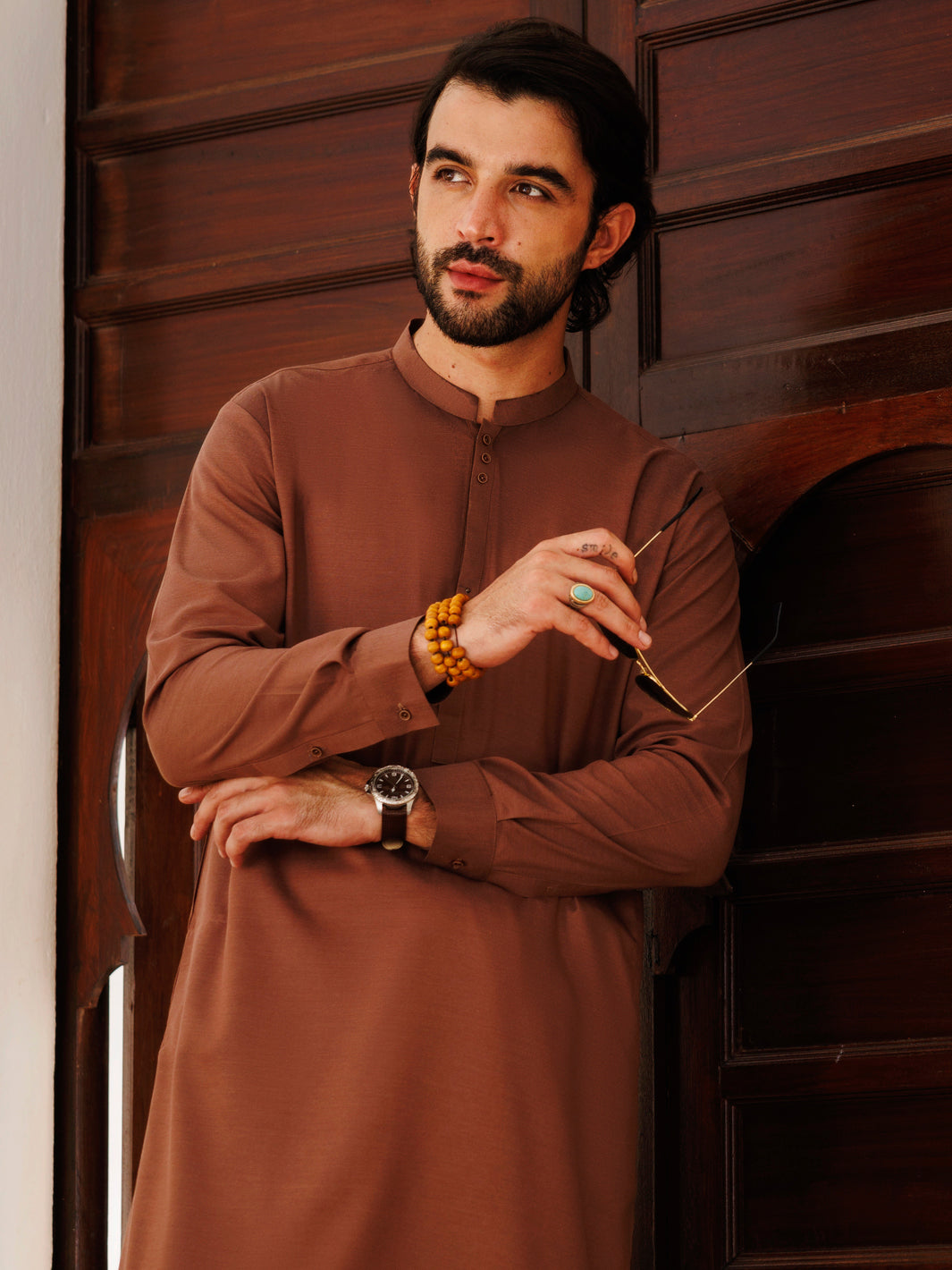 Elegant Blended Brown Shalwar Kameez by J. Junaid Jamshed - Traditional Pakistani Outfit for Weddings, Festivals & Special Occasions