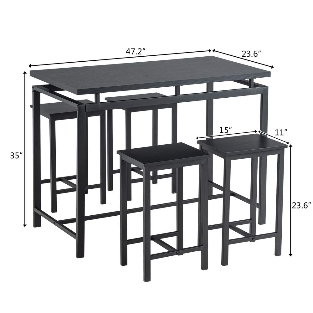 Modern 5-Piece Counter Height Dining Table Set - Wooden Table & Chairs for 4 with Metal Legs, Black Kitchen Furniture | Perfect for Breakfast Nook, Small Dining Room & Apartment Kitchen