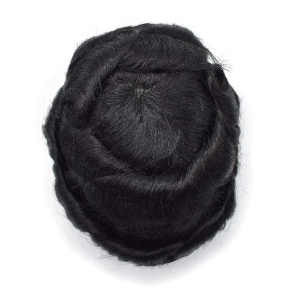 Premium Mono Human Hair Toupee for Men - Natural Jet Black Replacement Wig with NPU Monofilament Base (10x7, Light-Medium Density) - Perfect for Daily Wear, Special Occasions & Hair Loss Solutions