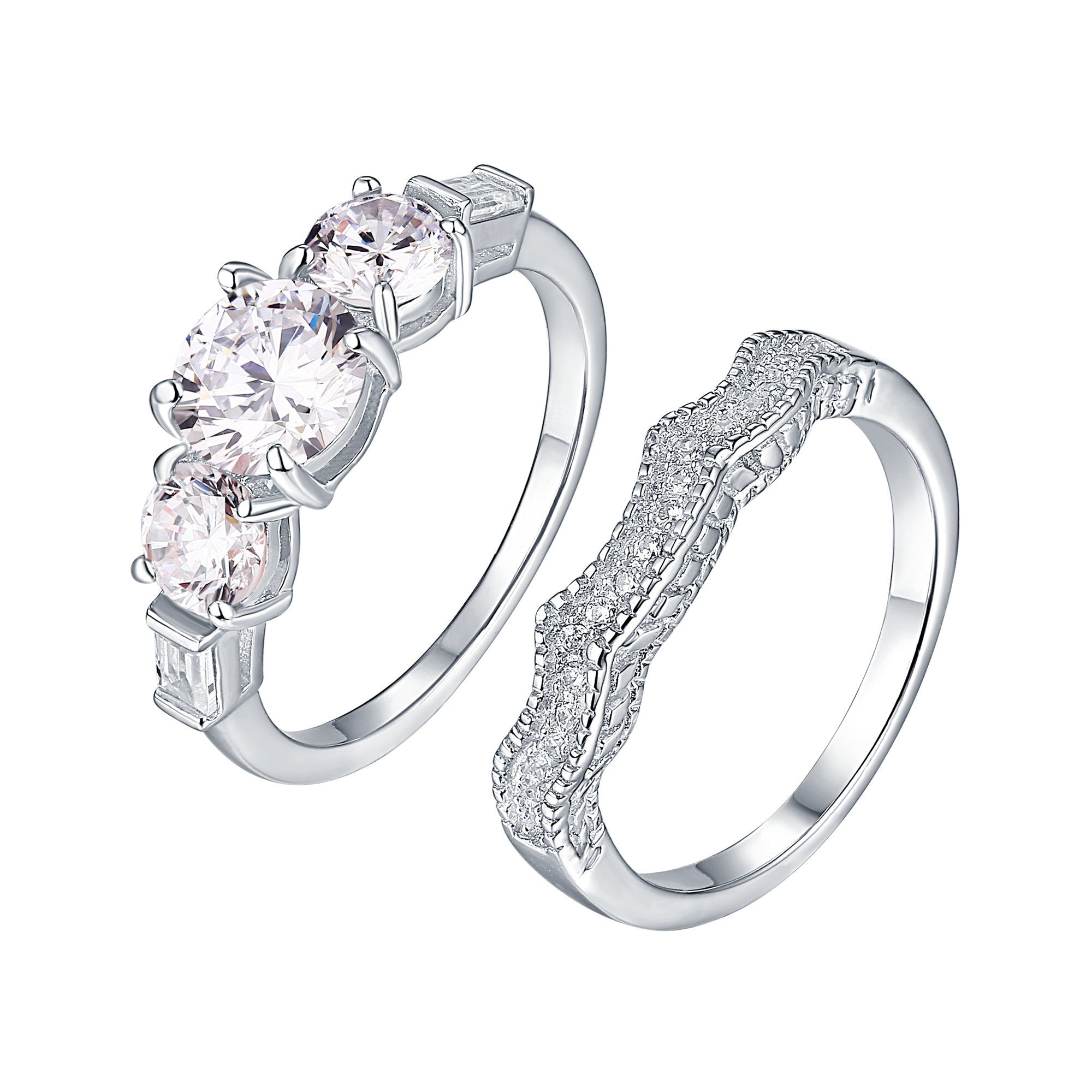 Elegant 3 Stone Solitaire Cubic Zirconia Wedding Ring for Women - 925 Sterling Silver White Gold Plated Bridal Jewelry - Perfect for Engagement, Anniversary & Special Occasions