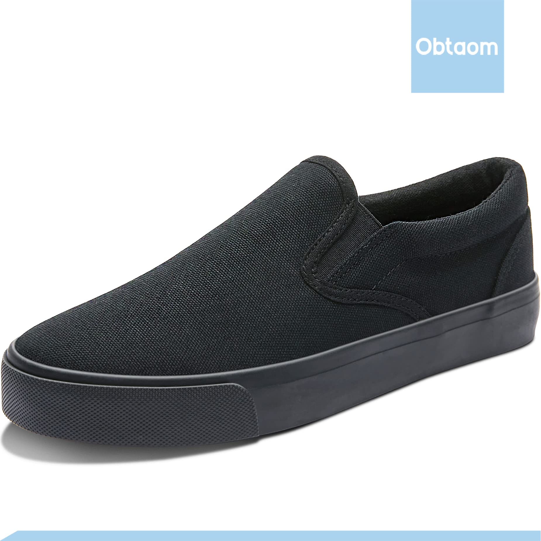 Obtaom Women's White Sneakers - Black Slip On Canvas Loafers for Women | Comfortable Low Top Casual Shoes for Walking, Work & Everyday Wear
