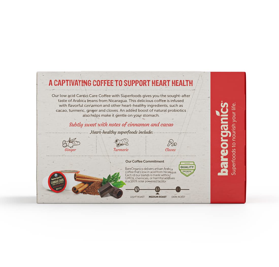 Bare Organics 15947 Cardio Care USDA Organic Coffee Pods - Keurig K-Cup Compatible, Superfood & Probiotic Infused, Vegan, Gluten Free (80 Count Bulk Pack) - Perfect for Heart Health & Morning Energy Boost