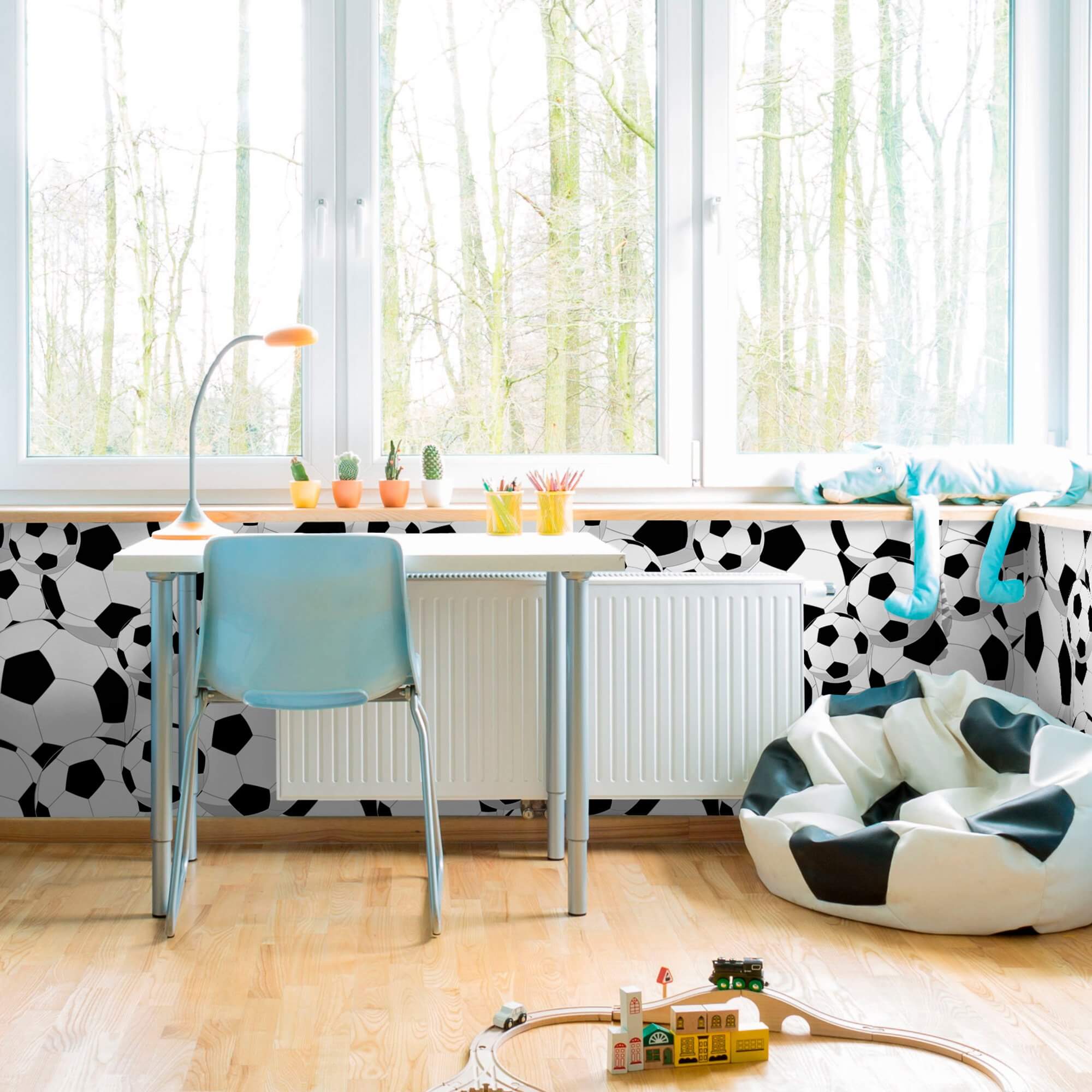 White and Black Sports-Themed Peel & Stick Removable Wallpaper for Kids' Room - Easy DIY Nursery, Bedroom, Playroom Decoration