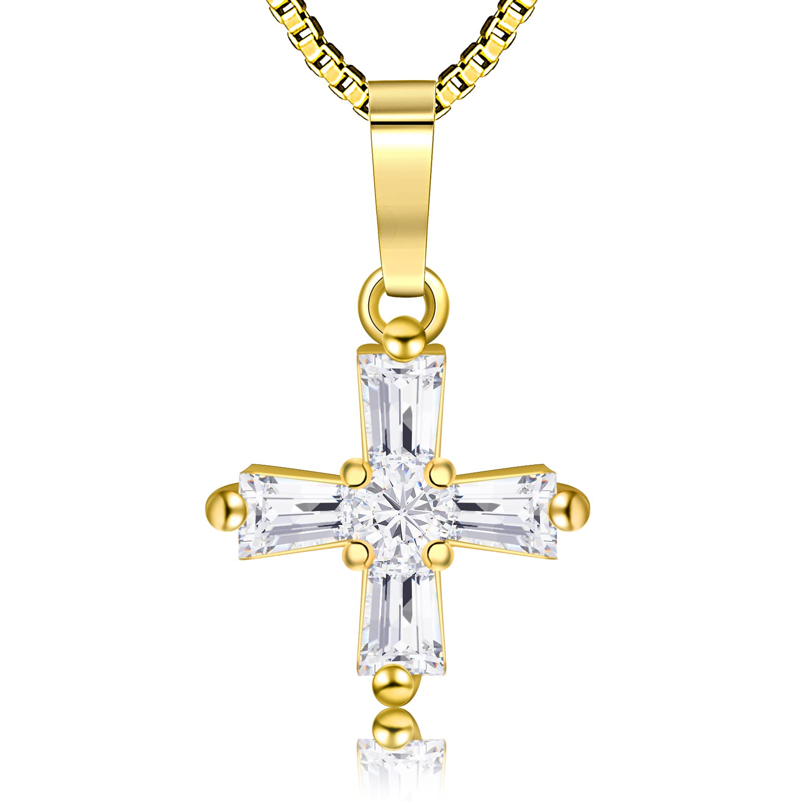 18K Gold Plated Butterfly & Cross Pendant Necklace for Women - Dainty Cubic Zirconia Minimalist Jewelry with Hand Lock Charm - Perfect for Everyday Wear, Gift Giving & Special Occasions