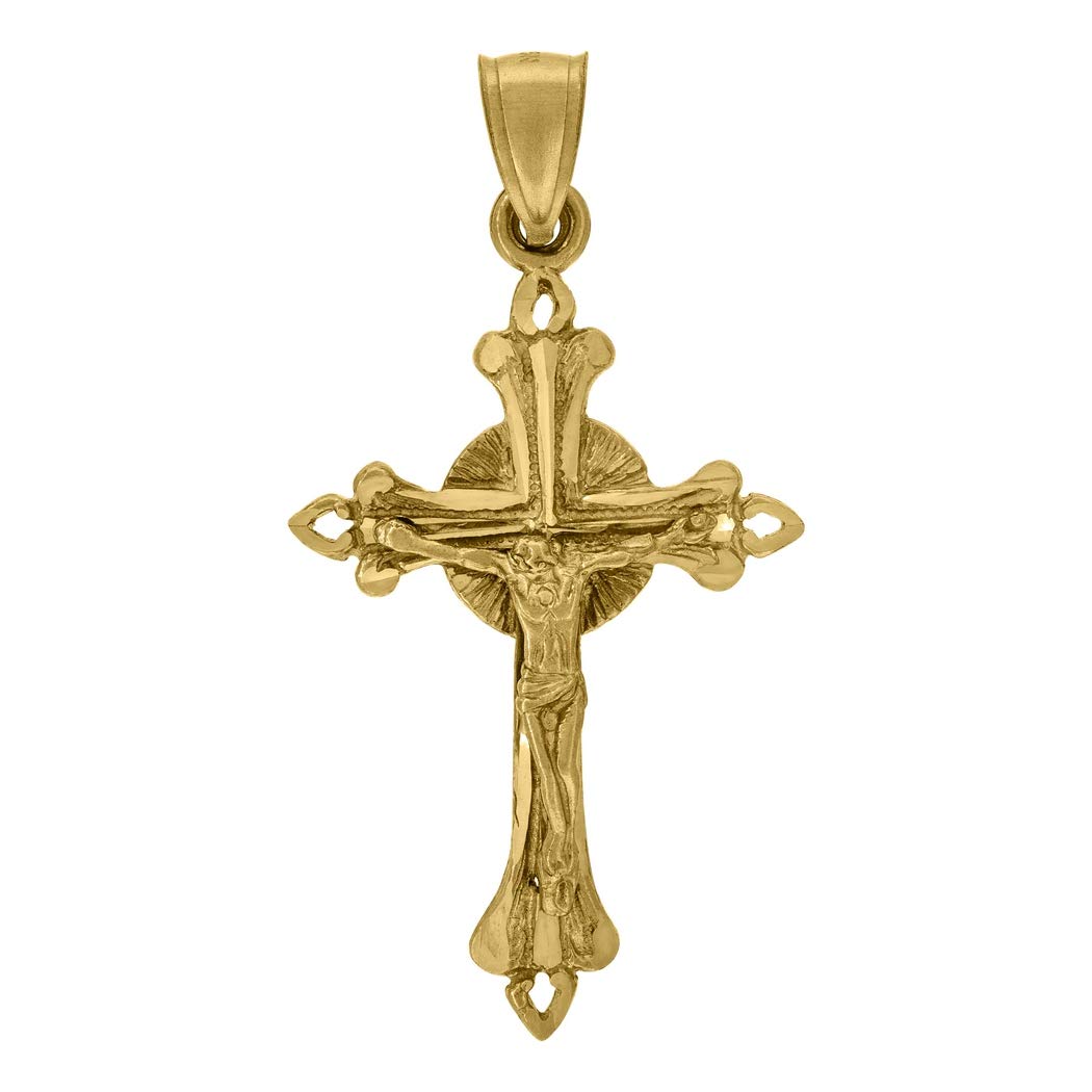 10K Yellow Gold Jesus Crucifix Cross Pendant Necklace - Religious Jewelry for Women & Men - 40.7x21.5mm Unisex Gift - Perfect for Baptism, Confirmation & Spiritual Occasions