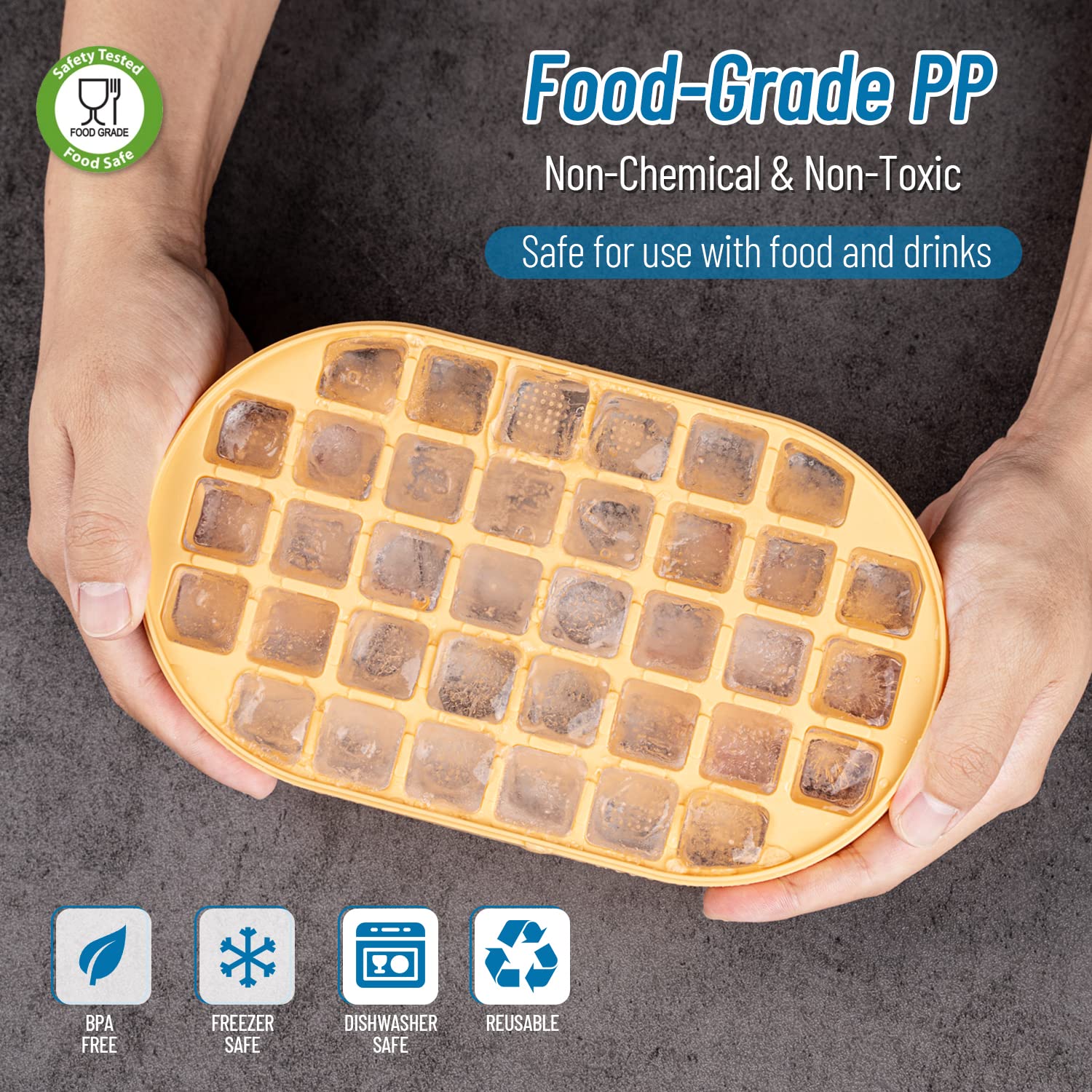 Premium BPA-Free Ice Cube Tray with Lid & Storage Bin - 2 Pack 36 Nugget Silicone Mold | Flexible, Easy Release Food Grade Ice Maker with Scoop & Cover (Orange) | Perfect for Cocktails, Smoothies & Party Drinks
