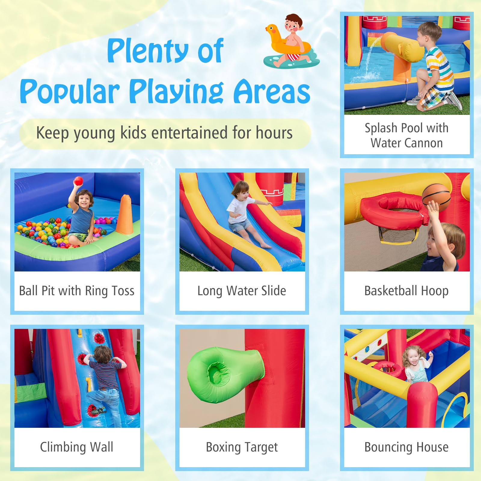 **HONEY JOY 9-in-1 Inflatable Water Slide & Bounce House Combo with Splash Pool, Long Slide, and Ball Pit (Includes 50 Balls) - Fun Backyard Water Park for Kids & Adults (Blower Not Included) - Perfect for Summer Parties, Birthdays, and Outdoor Family Fun**