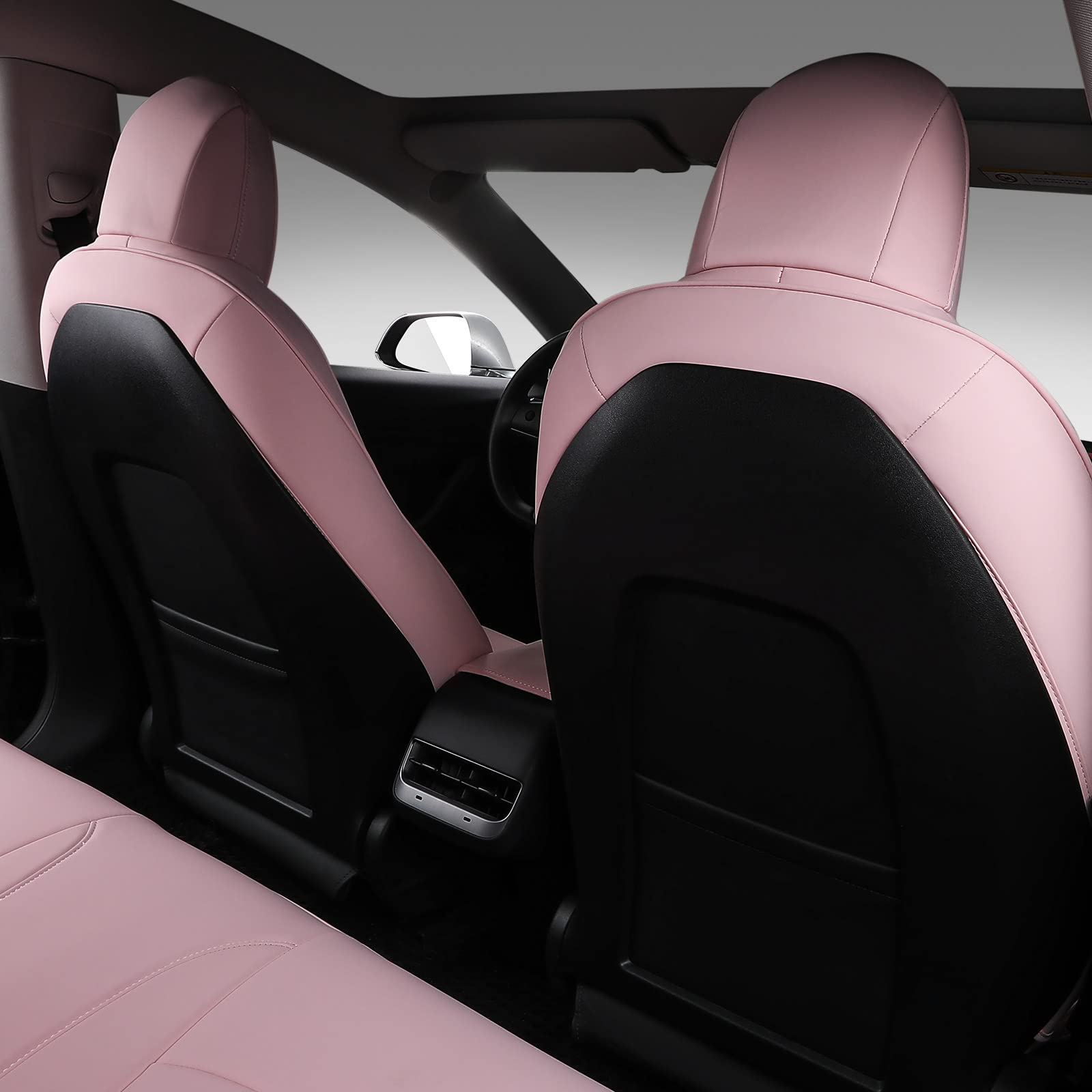 Premium PU Leather Tesla Model 3 Seat Covers (2017-2023) - 12-Piece Set in Pink - Waterproof Car Seat Protectors for Enhanced Comfort & Style - Perfect for Daily Commute, Road Trips & Family Protection