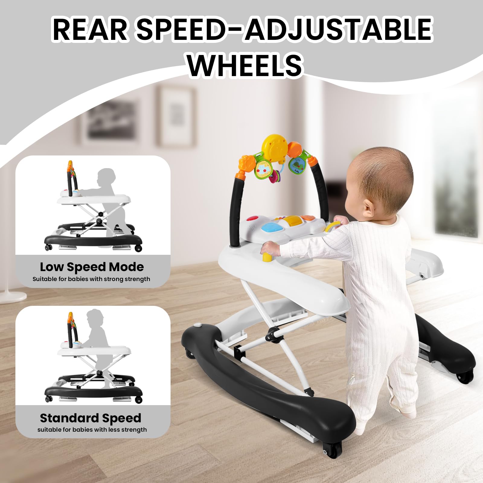 5-in-1 Foldable Baby Walker with Bouncer, Adjustable Height & Removable Tray - Interactive Learning Toy with Music for Infants 6-18 Months - Perfect for First Steps, Playtime & Feeding (Ideal for Nursery, Living Room & Daycare)