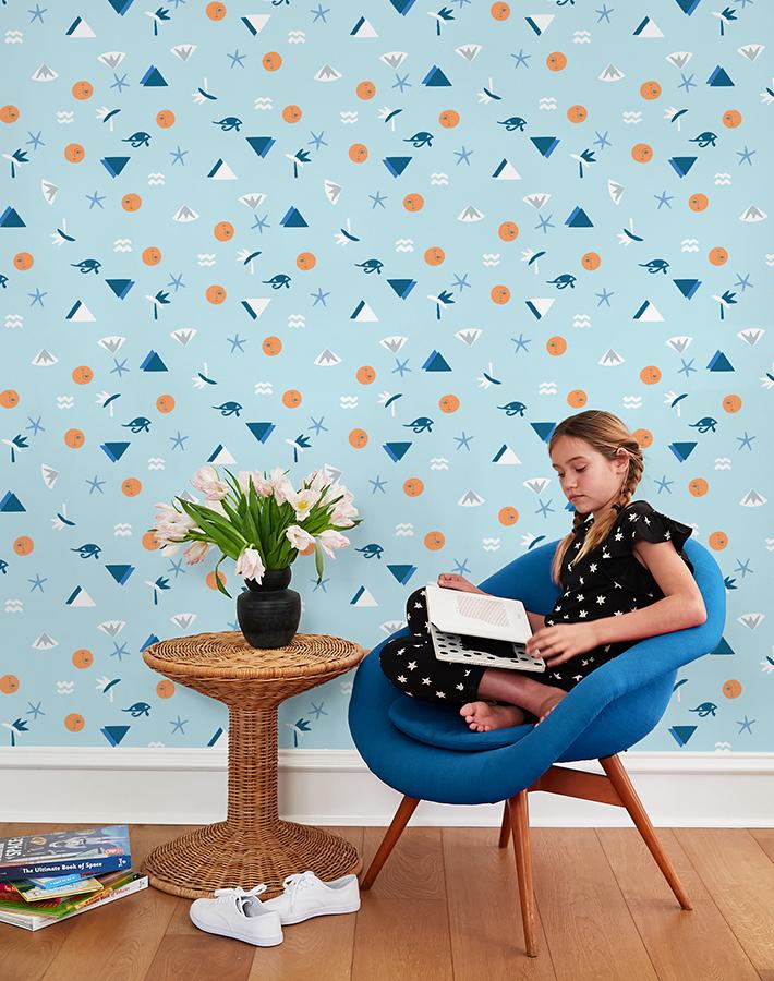Egyptian Icons Wallpaper by Tea Collection - Premium Peel & Stick Wall Mural for Nursery, Kids Room & Home Decor - Easy to Install & Removable