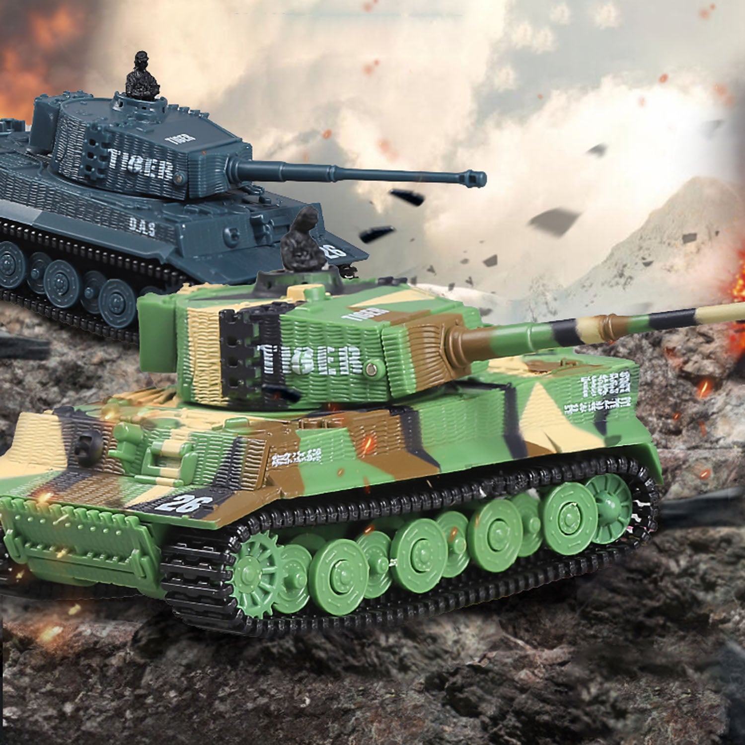 1/72 Scale RC Tank - German Tiger Battle Remote Control Panzer with 360° Rotating Turret, RTR Mini Toy with Sound Effects (12x5.5x5.5cm) - Perfect for Military Collectors, Battle Reenactments & Indoor Play
