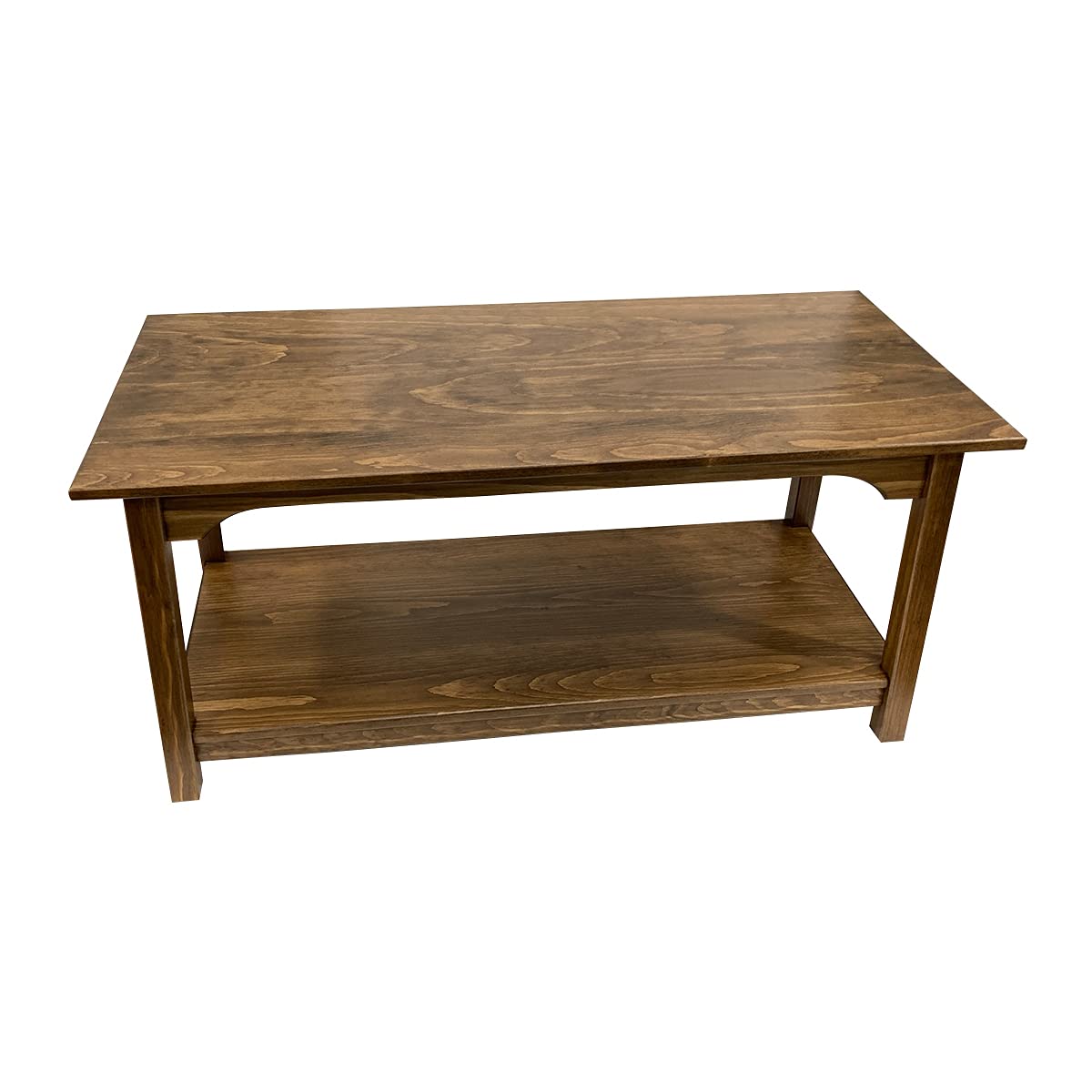Rustic Wood Shaker Coffee Table with 2-Tier Shelves - Amish Handcrafted Farmhouse Coffee Table, Solid Wood Construction in Special Walnut Finish (44