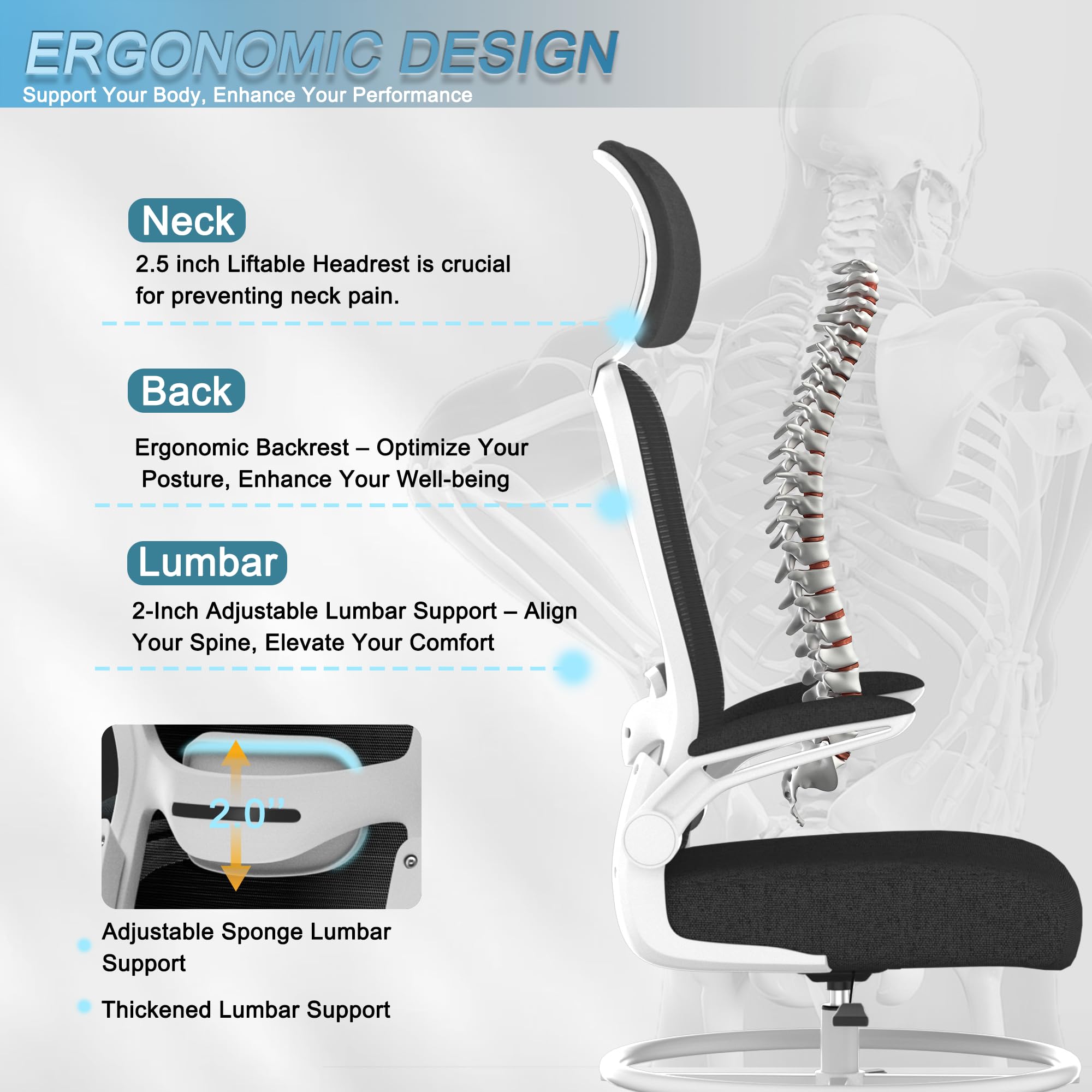 Mimoglad Adjustable Drafting Chair with Lumbar Support - Ergonomic Mesh Office Chair for Standing Desk, Drawing & Computer Work - Perfect for Architects, Designers & Home Office Use