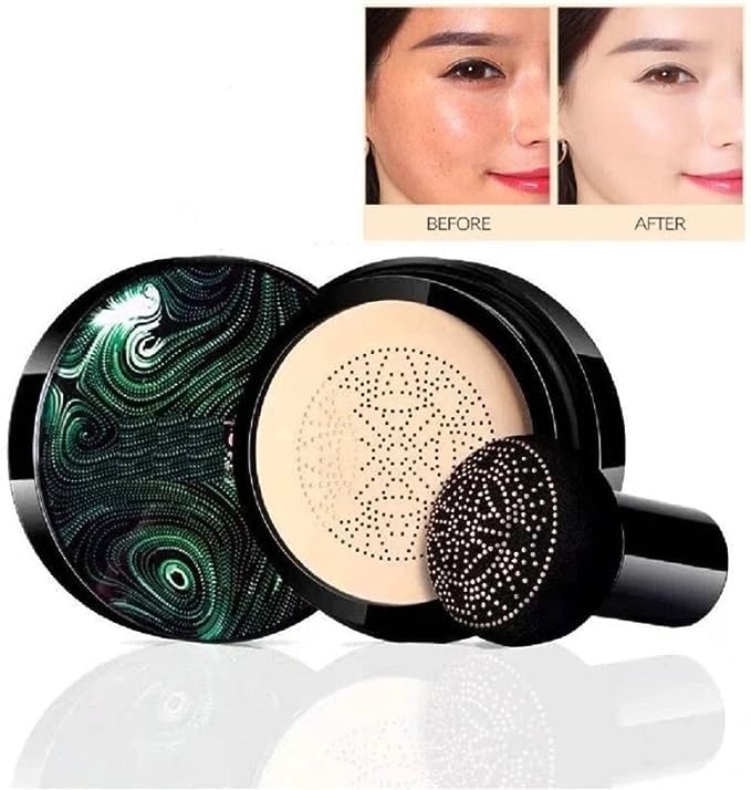 LANELLIE Air Cushion BB Cream - Full Coverage Waterproof Foundation with Concealer for Acne, Pimples & Dark Spots | Mushroom Sponge Applicator | Perfect for Daily Makeup & On-The-Go Touch Ups