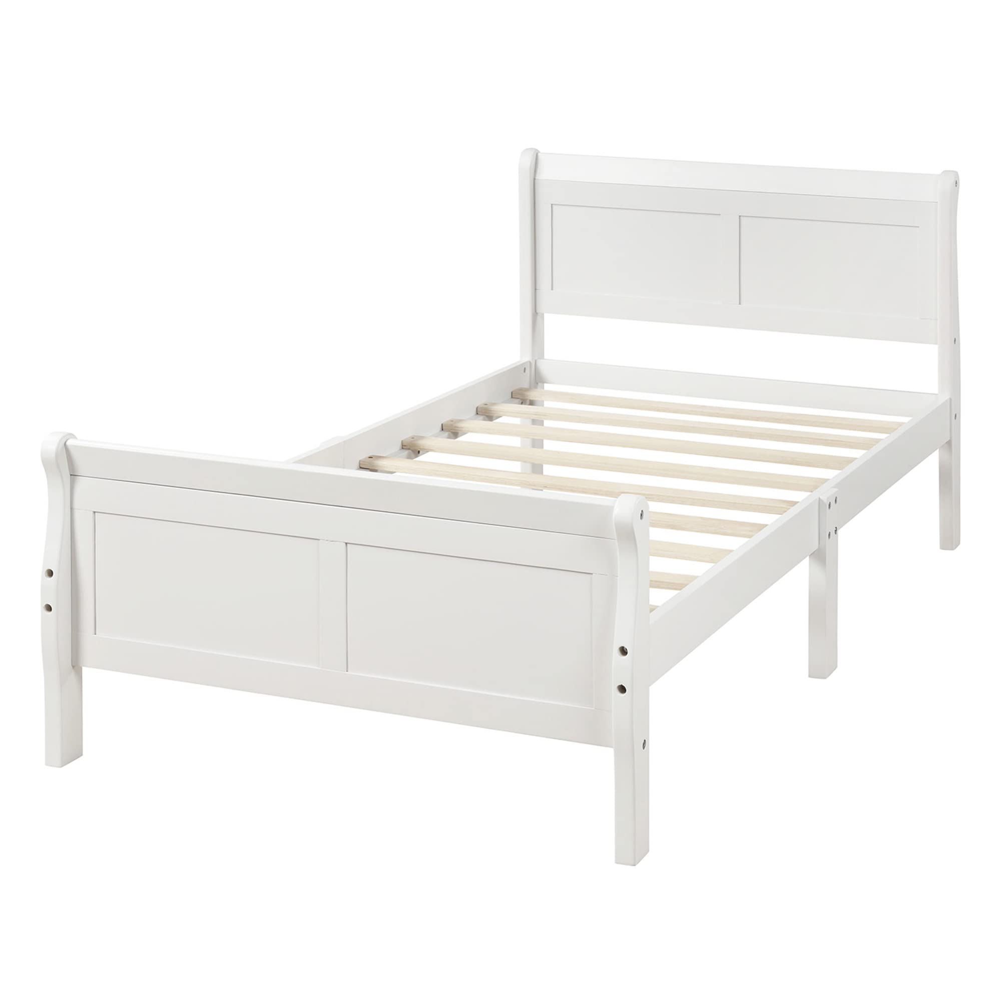 Merax White Wood Platform Twin Bed Frame with Headboard & Footboard - Sturdy Wood Slat Support, Mattress Foundation - Perfect for Kids' Rooms, Guest Bedrooms & Small Spaces