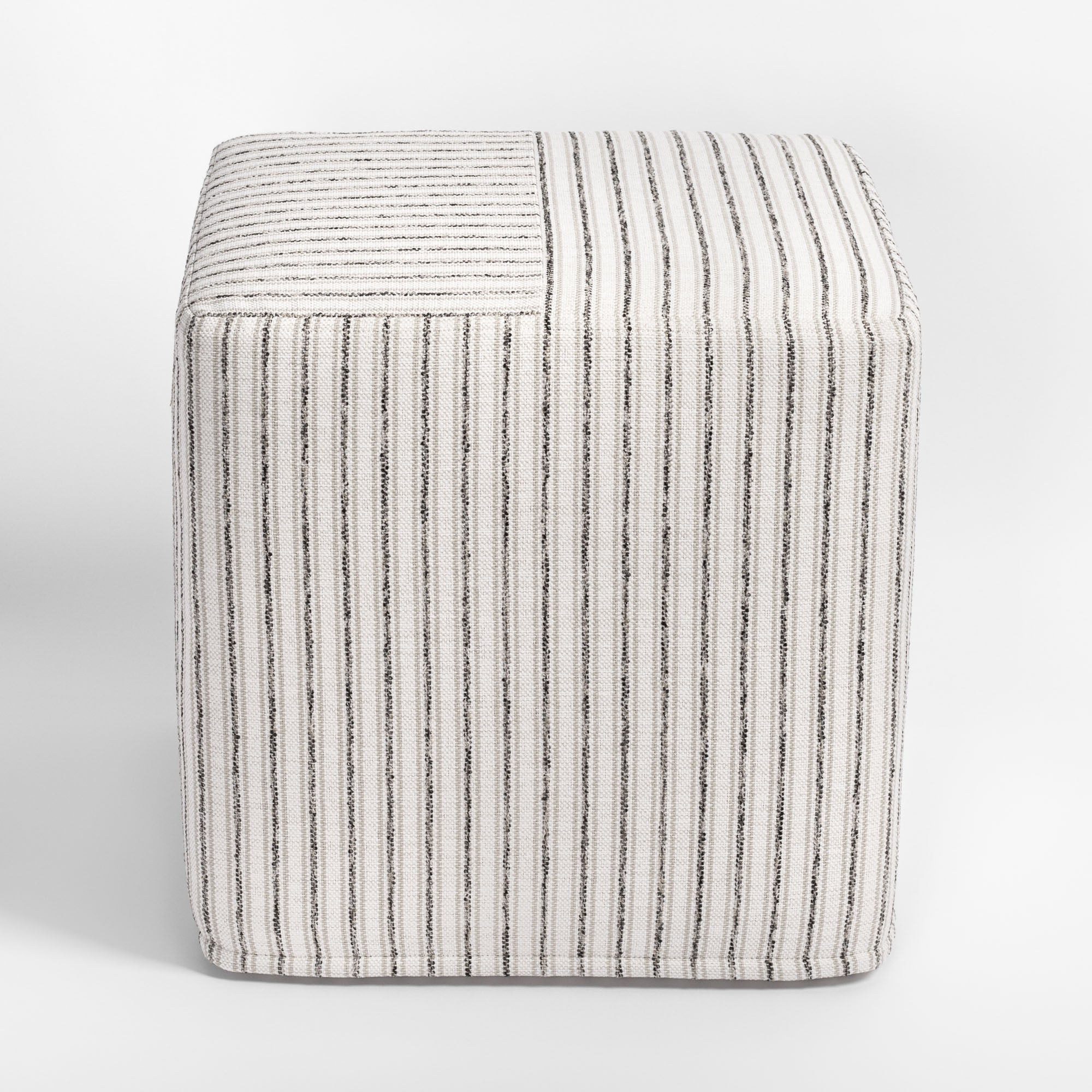 Rodin Stripe 16x16 Cube Ottoman - Natural Cotton Fabric Square Footrest Pouf for Living Room, Bedroom, and Nursery - Perfect for Extra Seating and Stylish Home Decor