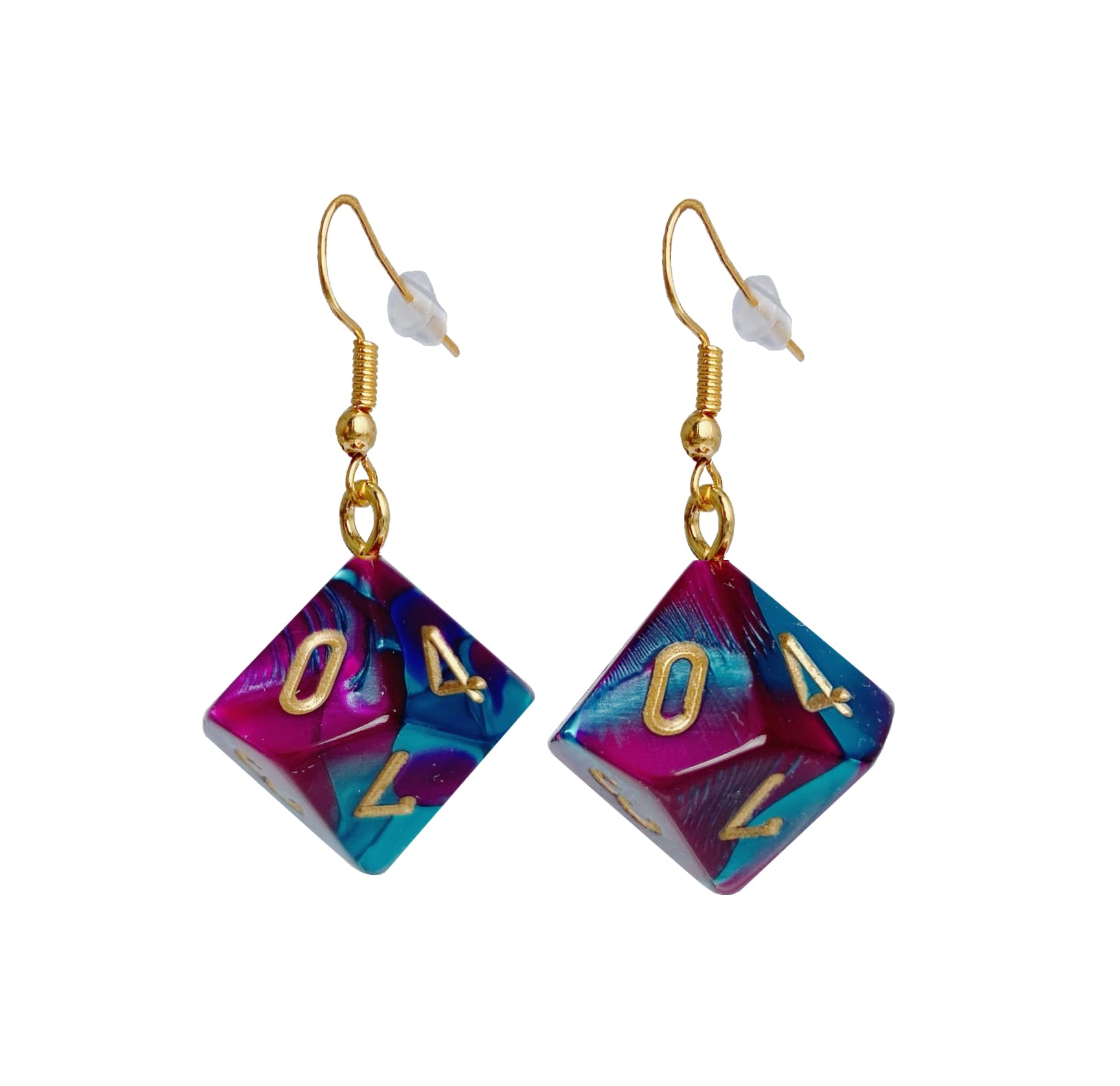 D20 & D10 Polyhedral Dice Earrings - Multicolored Pearlescent Swirl Gaming Jewelry for D&D, RPG & Tabletop Game Enthusiasts