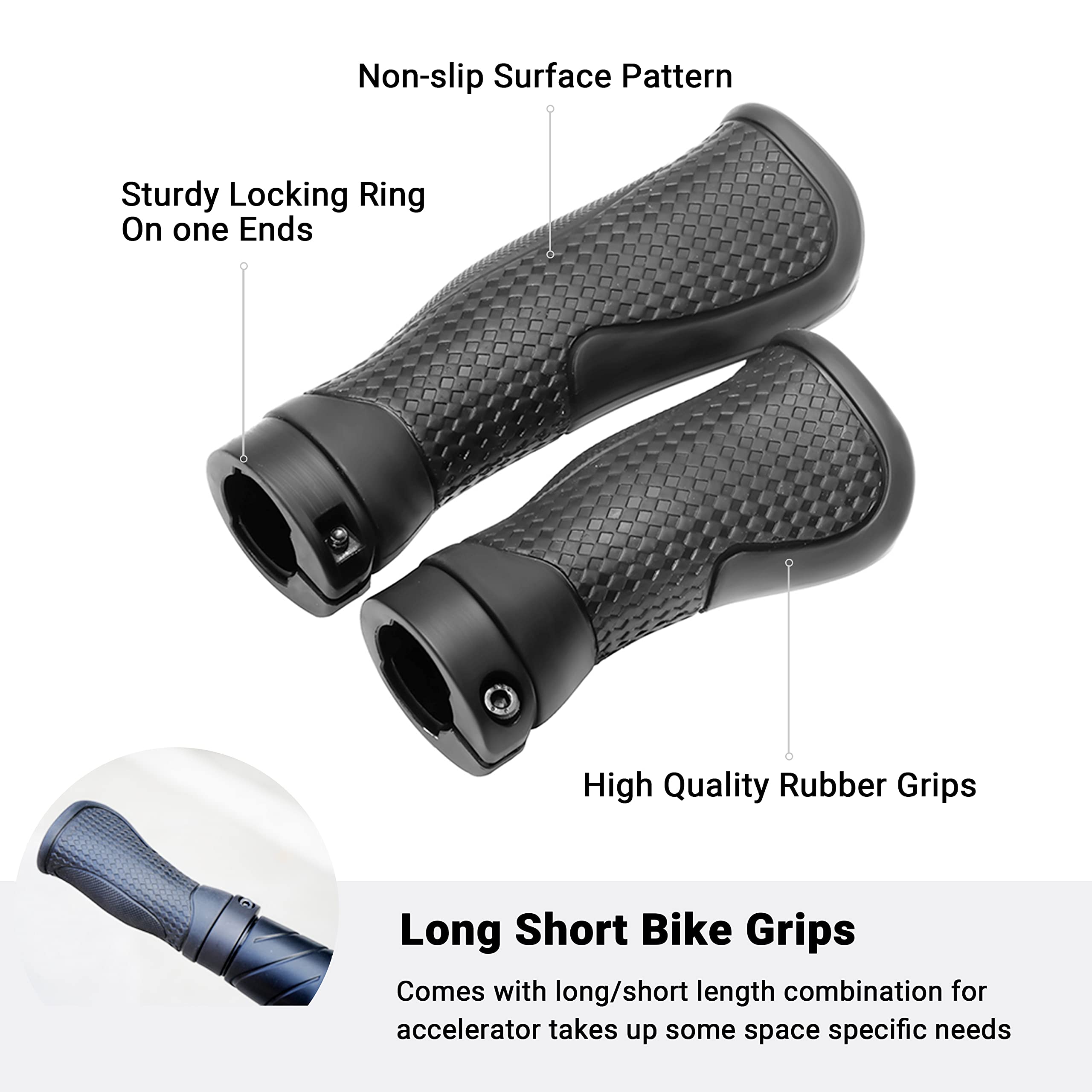 Himiway Ergonomic Lock-On Bike Handlebar Grips - Non-Slip Rubber Bicycle Handle Grip for E-Bike, Scooter & Foldable Bicycle - Perfect for Commuting, Mountain Biking & Urban Riding