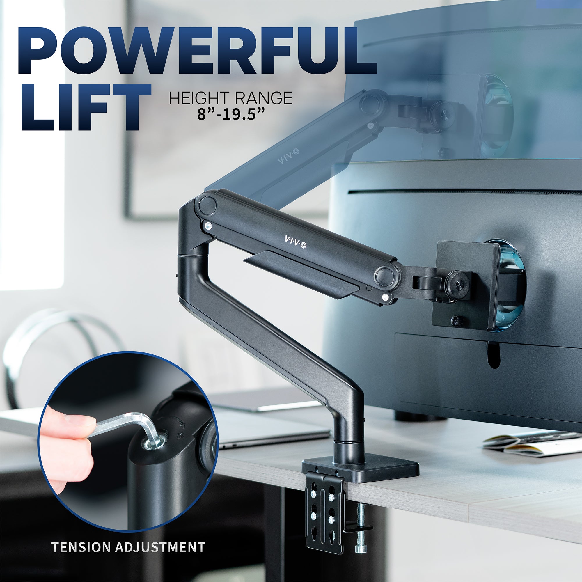 Adjustable Mechanical Arm Single Ultrawide Monitor Desk Mount - Holds Up to 49 Inch Screens - Perfect for Home Office, Gaming Setup & Workspace Ergonomics