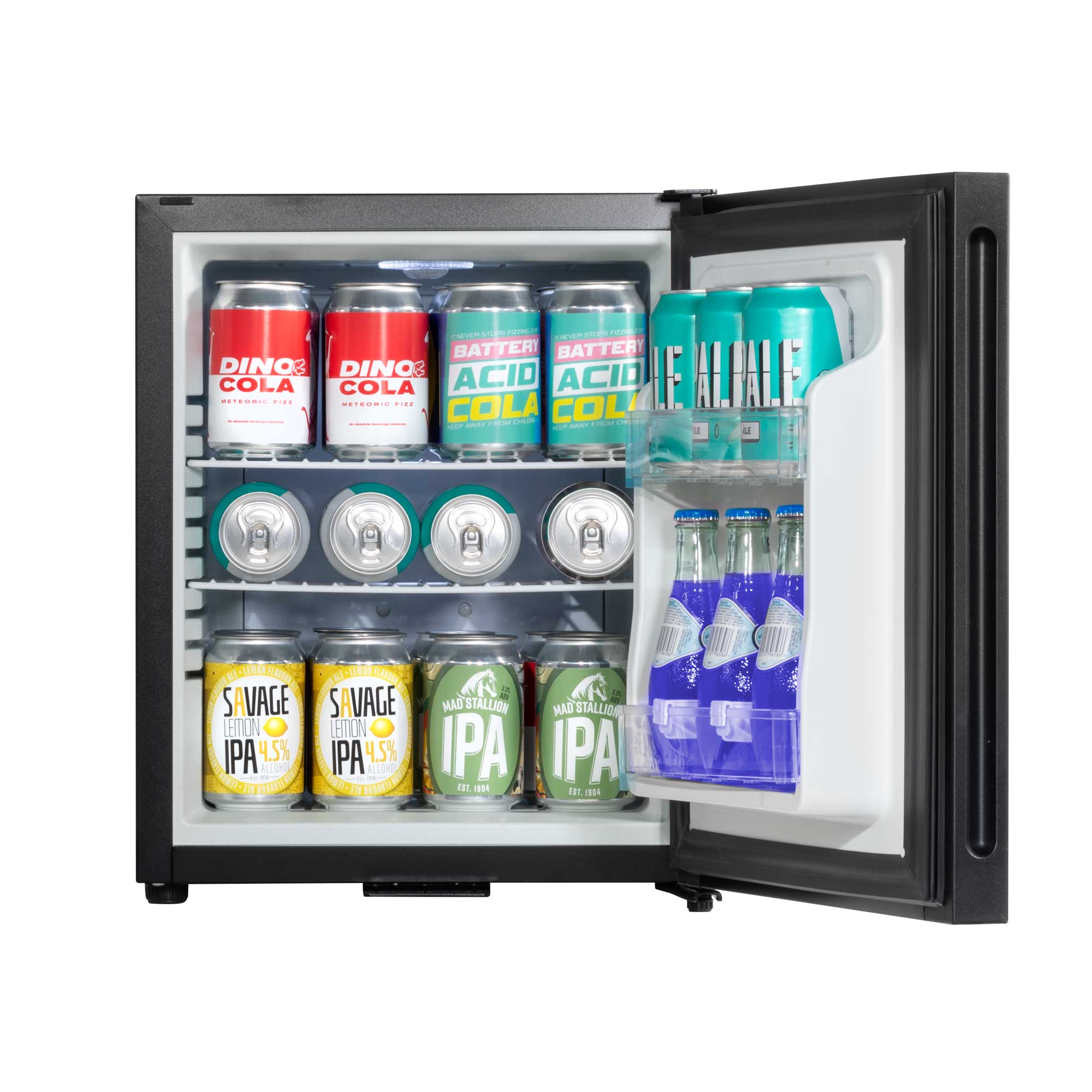 Baridi 25L Ultra Quiet Mini Fridge for Drinks & Wine with LED Light - Compact Beverage Cooler for Home, Office, Dorm, Bar - Energy Efficient Black Mini Refrigerator (Model DH57)