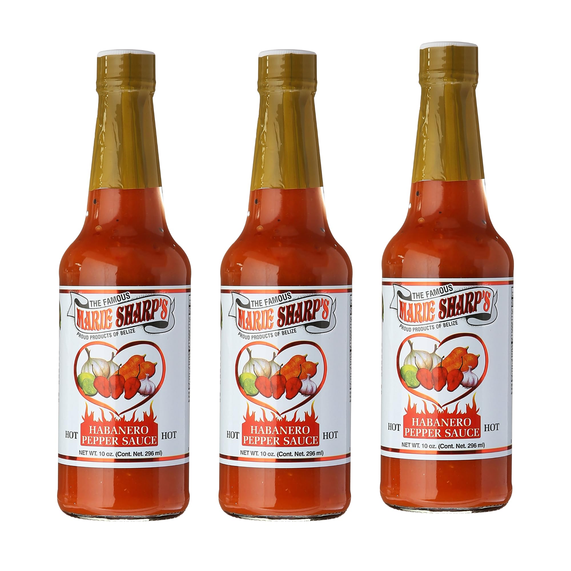 Marie Sharp's Hot Habanero Pepper Sauce - 10 oz Bottle (Pack of 3) | Spicy Habanero Hot Sauce for Tacos, Wings, Burgers & Mexican Food | Gluten-Free & Vegan-Friendly