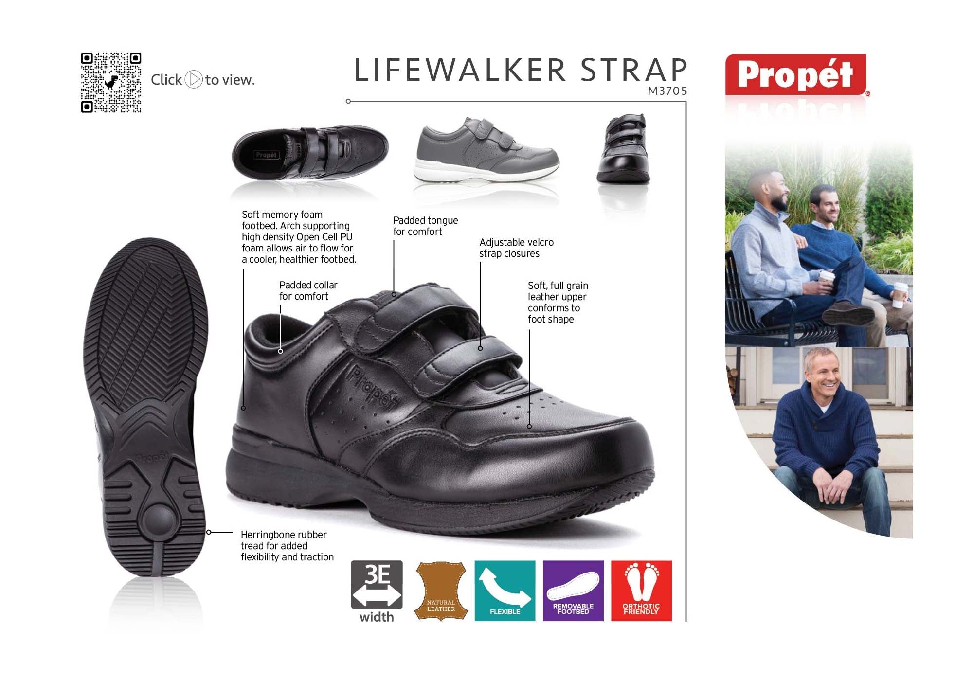 Propet Men's Life Walker Strap 3E Extra Wide Comfortable Leather Walking Shoes for Plantar Fasciitis & Arch Support - Ideal for Walking, Standing All Day & Elderly Foot Care