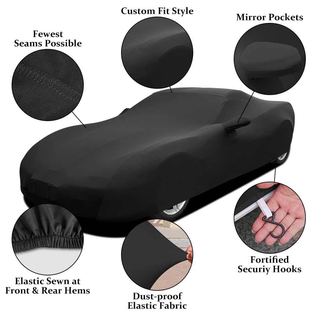 WinPower Indoor Car Cover 163-181 Inches - Stretchable Dustproof Full Protection for Sedans | Perfect for Underground Parking, Car Shows & Indoor Storage - Black