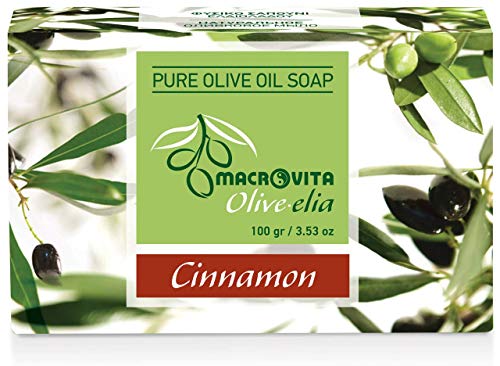OLIVELIA Pure Olive Oil Soap with Cinnamon - 100g Bar for Sensitive Skin & Natural Skincare - Perfect for Daily Face & Body Wash, Eco-Friendly Bath Soap
