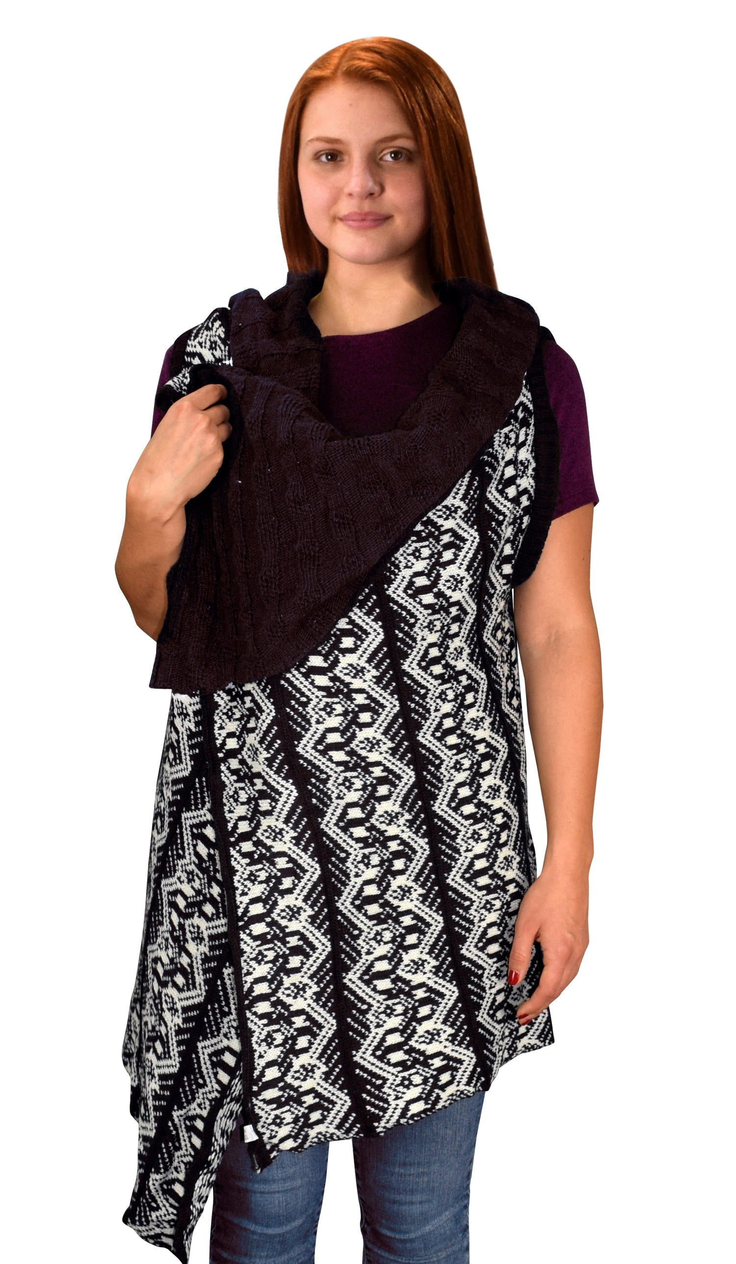 Stylish Thick Asymmetric Abstract Pattern Cardigan Cape - Women's Fashion Outerwear for Fall & Winter | Perfect for Office, Date Night & Casual Outings